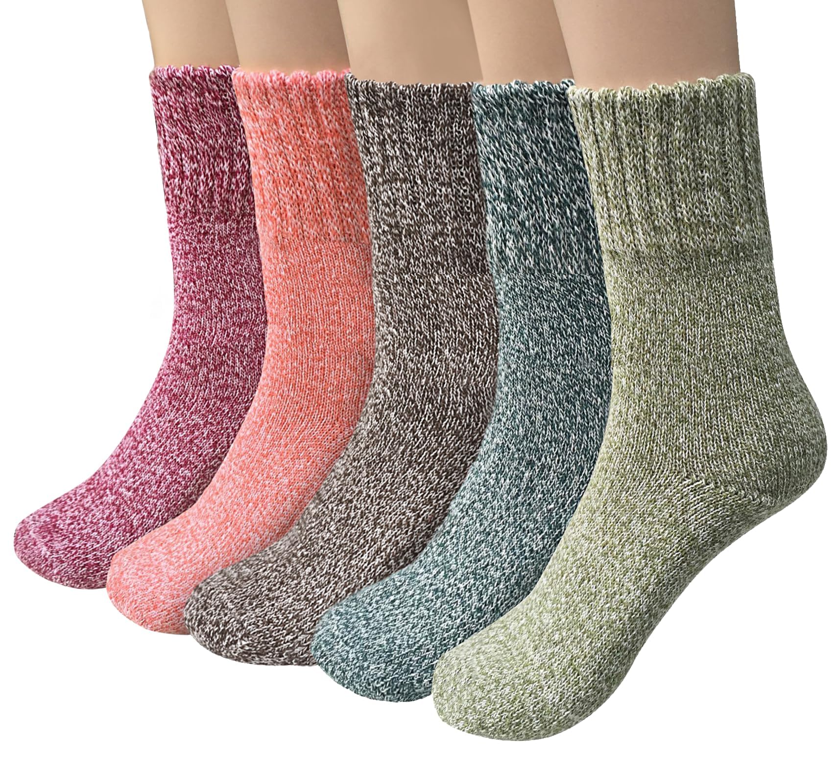 YSensePack of 5 Womens Wool Socks Winter Warm Hiking Socks Casual Calf Athletic Socks Gifts