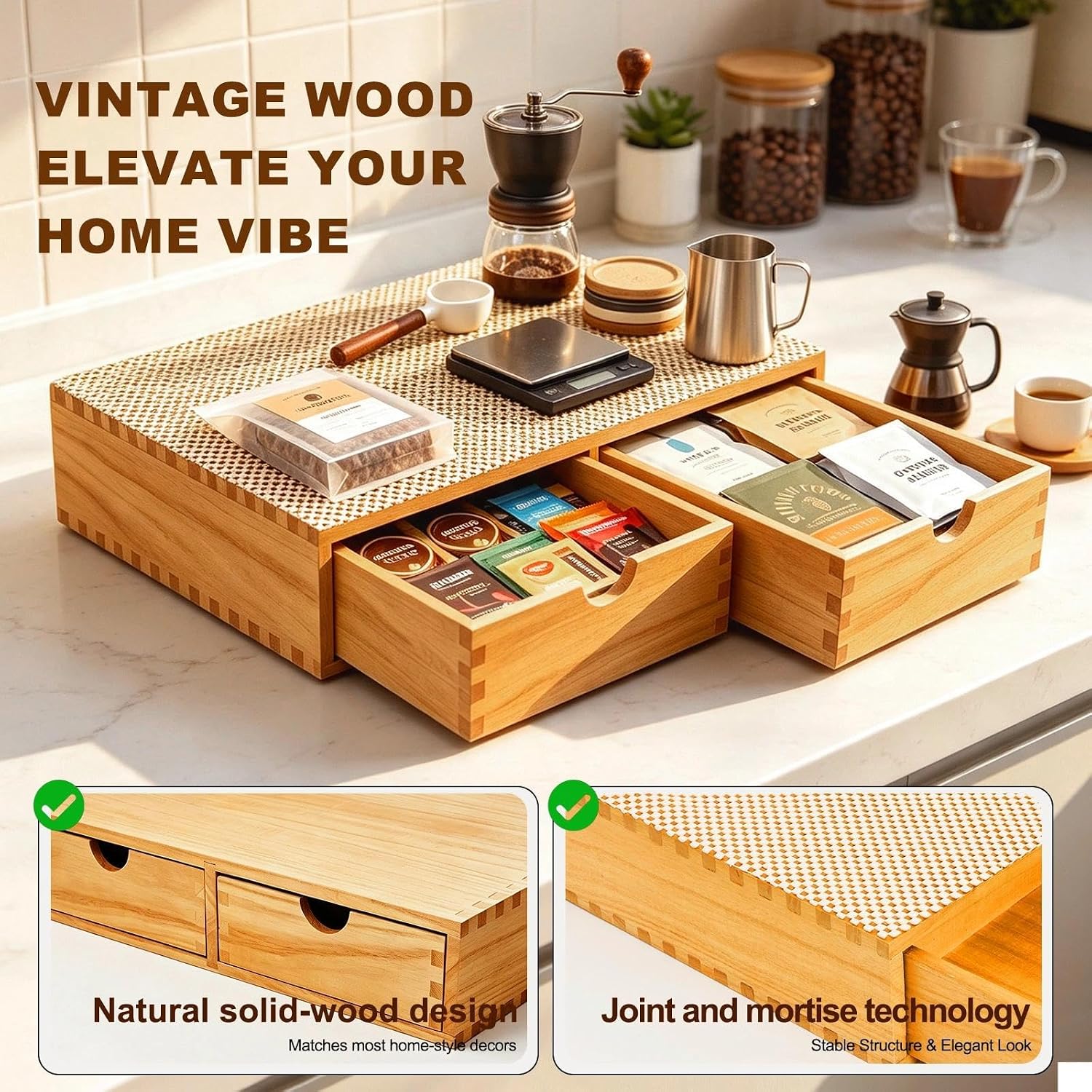Wooden K Cup Organizer Coffee Pod Drawers Sliding Pod Holder Tray Storage