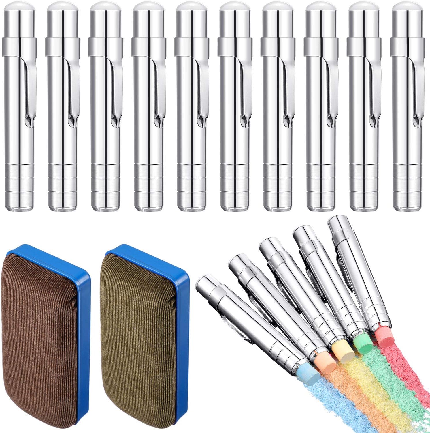 10 Pieces Aluminum Alloy Chalks Holder Silver Adjustable