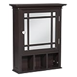 Neal Wooden Over The Toilet Bathroom Removable Wall Medicine Cabinet with 1 Adjustable Shelf 5 Storage Spaces 1 Mirrored Glass Door and 1 Clear Knob, Espresso