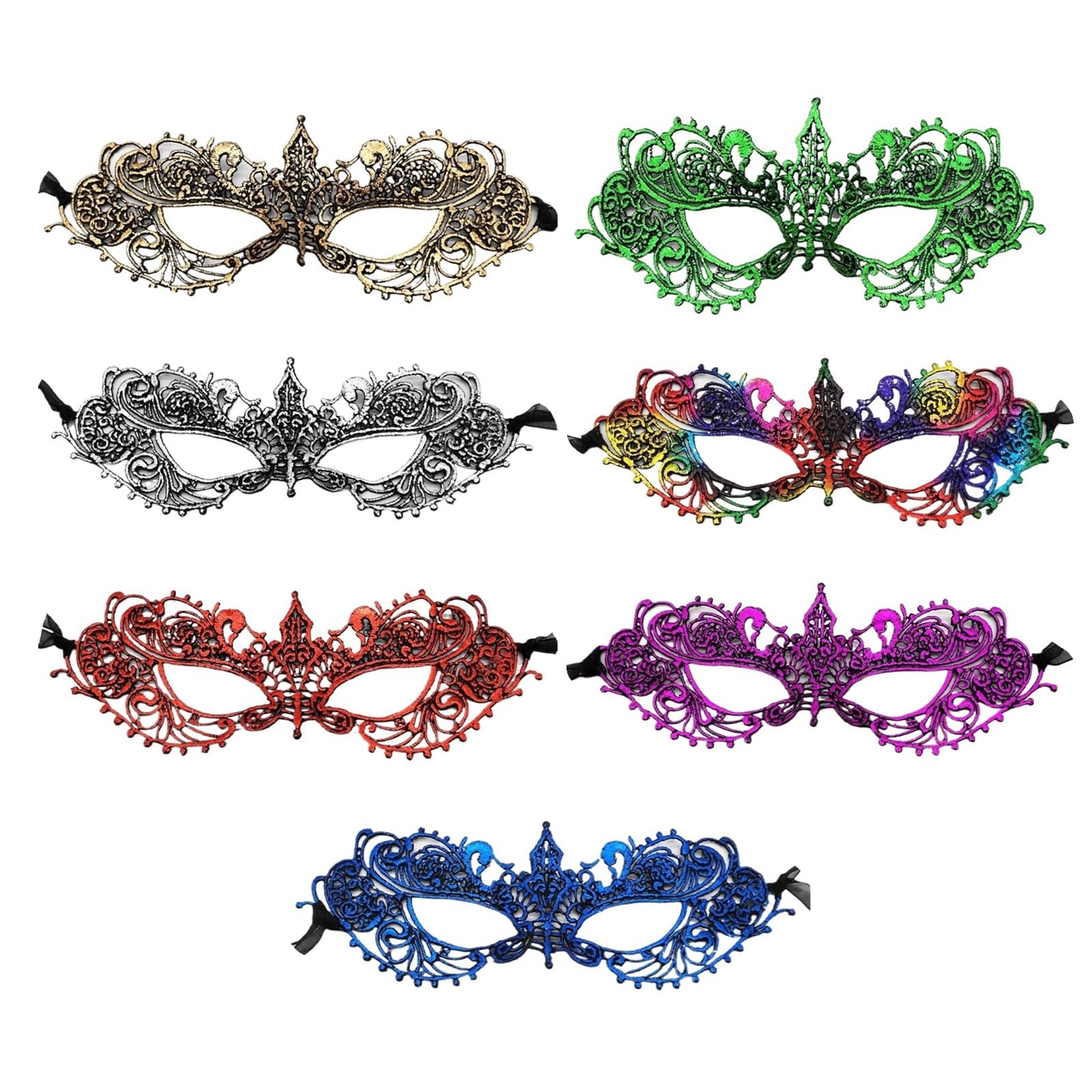 MLYPRU Masquerade Mask for Women & Men, Thickened Adjustable Mysterious Fun Lace Masks for Couples, Mardi Gras Masquerade Ball Masks(Set A)