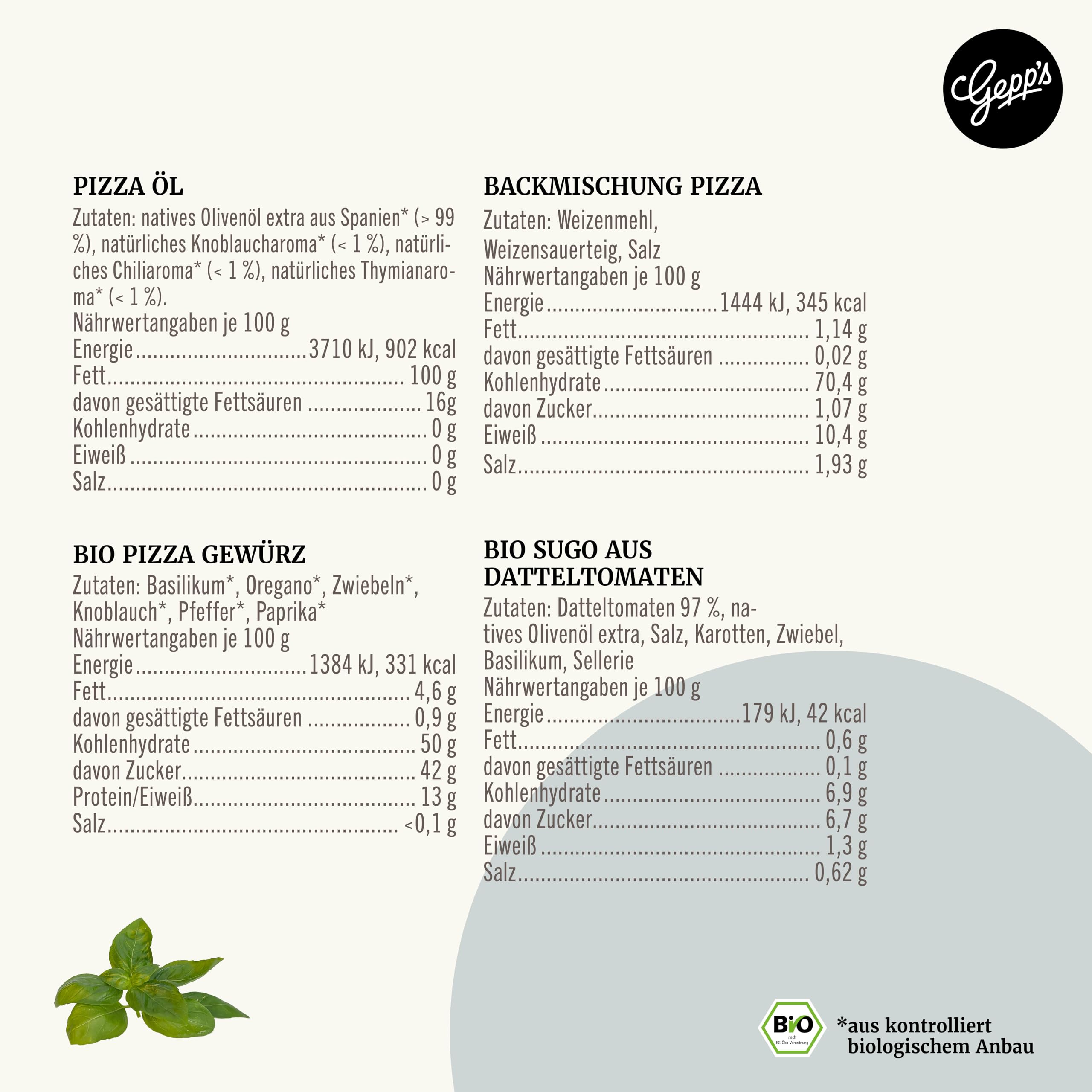 Gepp’s Feinkost DIY Pizza Geschenkset mit Pizzateig, Sugo, Pizzaöl und Bio Pizzagewürz