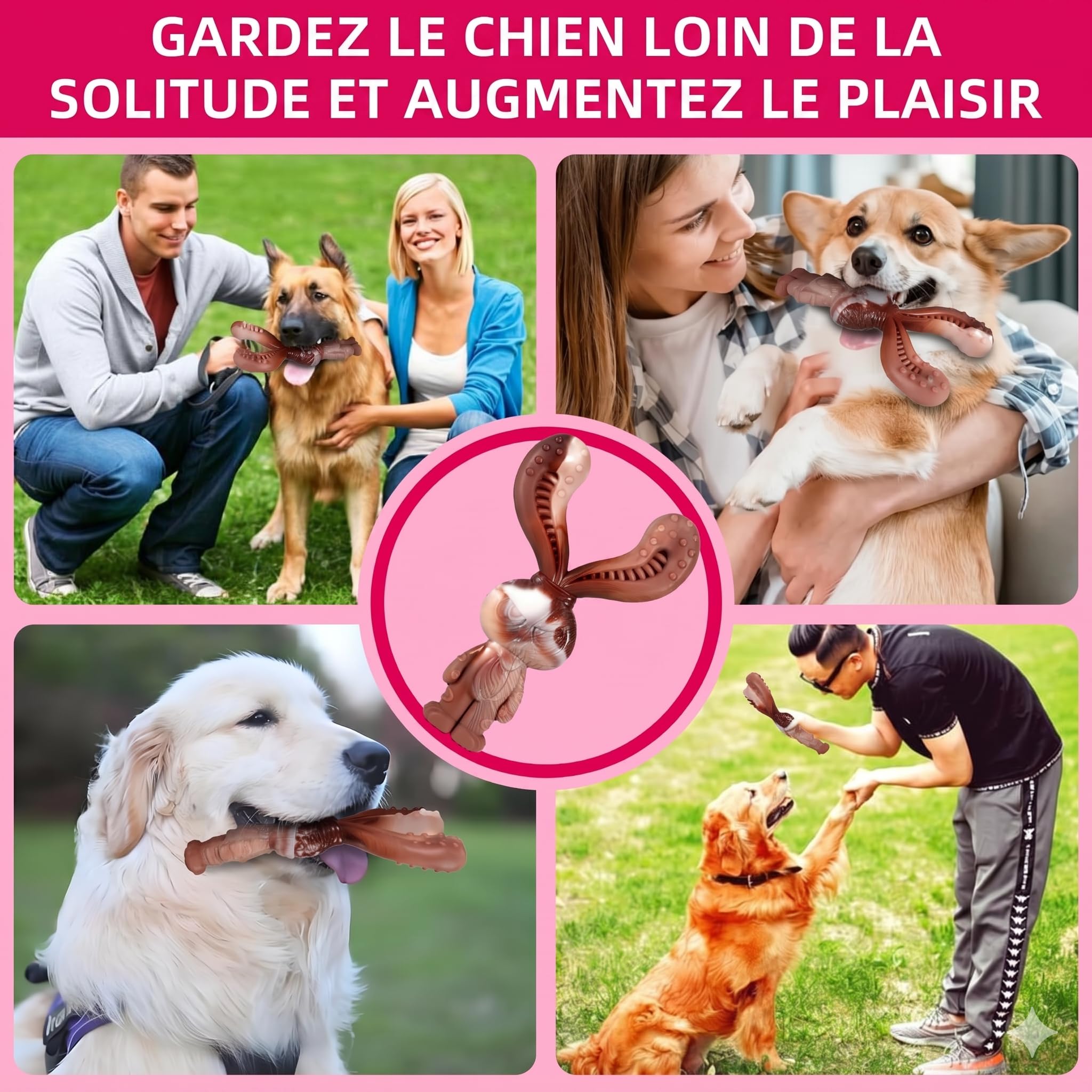 Jouets Indestructibles pour Chiens à Mâcher, Jouets Durables en Nylon Saveur de Boeuf, Robustes pour Chiens de Taille Moyenne et Grande Taille, Brossage des Dents (Lapin)
