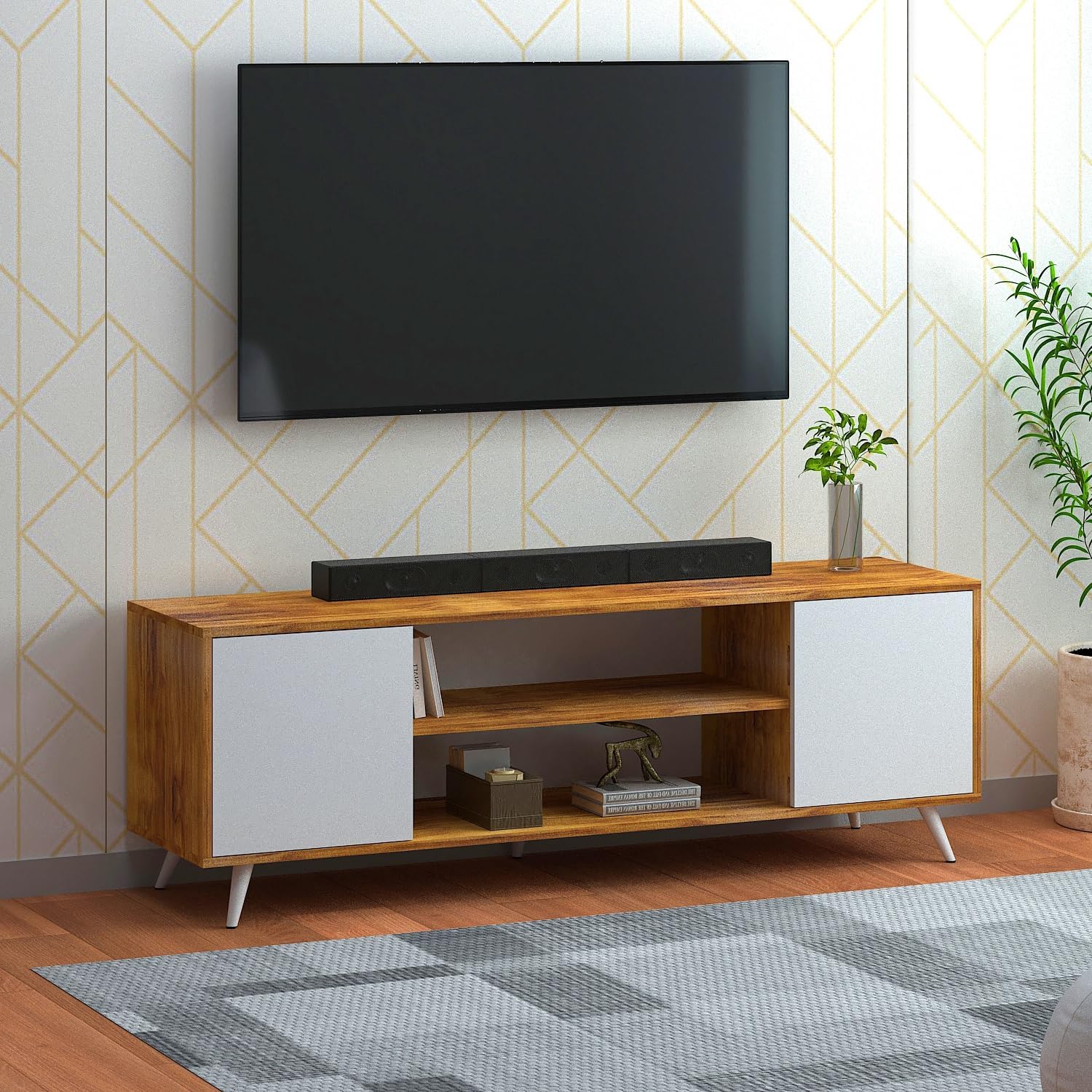 Callas Engineered Wood TV Entertainment Unit for Living Room | Modern TV Cabinet with Shelves & Storage | Set Top Box Stand & Display Unit (TV-08, Walnut)