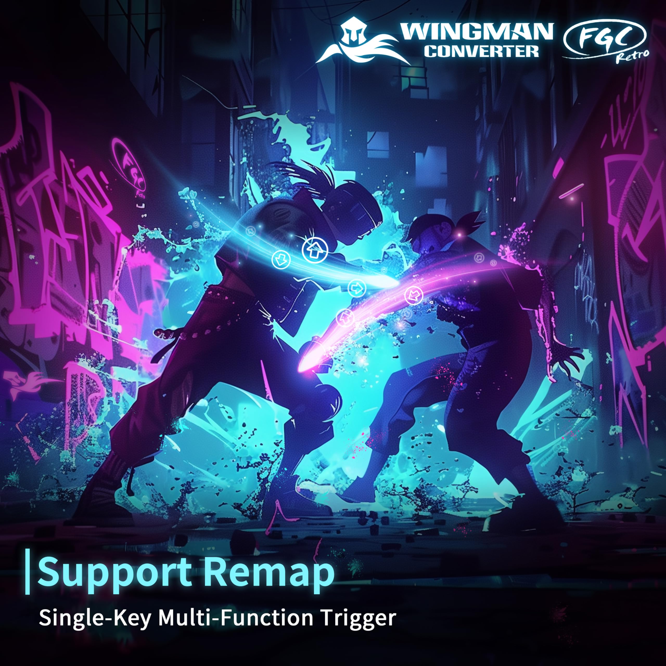 Brook Wingman FGC Retro- PS1 & PS2 Controller per PS5, PS4, PC - Turbo, Remap, Macro - X-Input - Compatibile con tappetini da ballo, arcade stick, controller di gioco ritmico