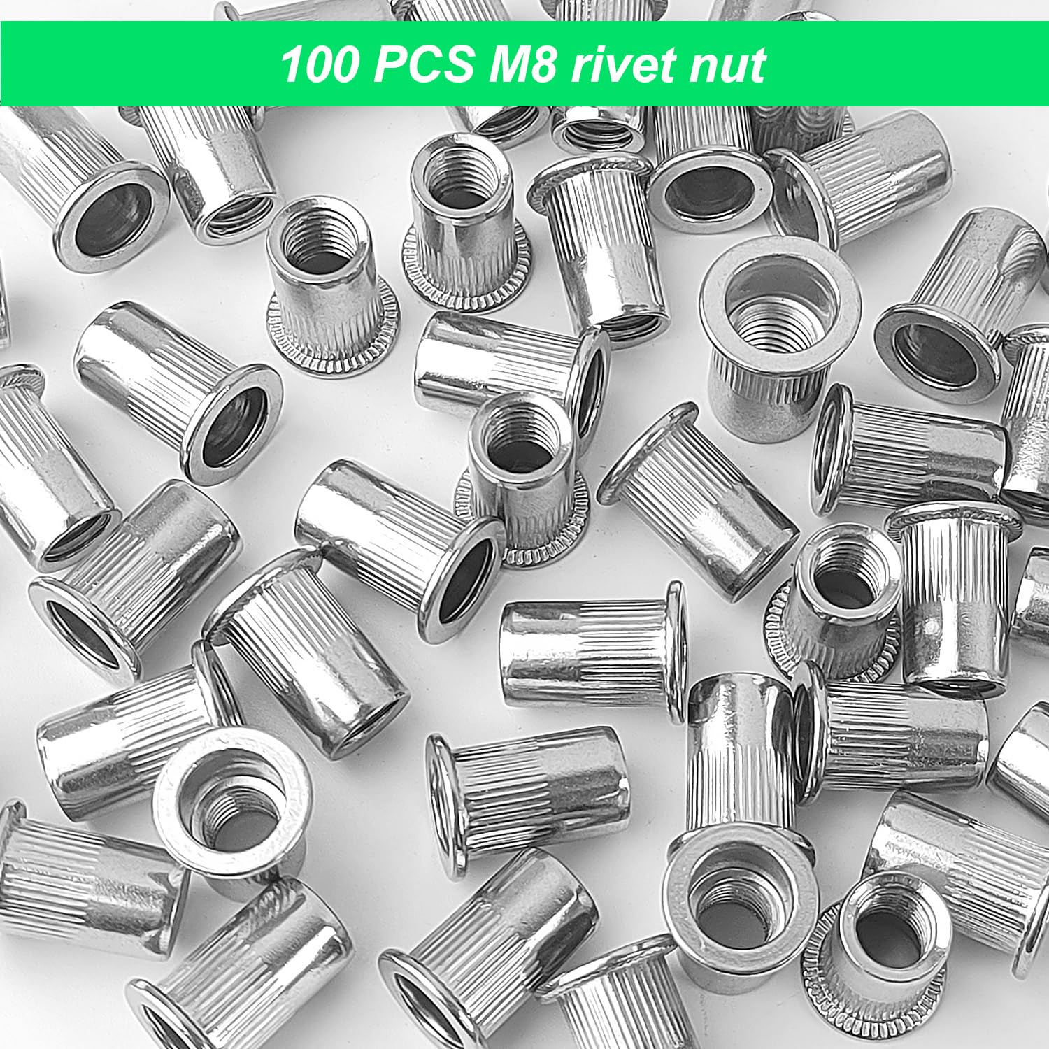 100 Pezzi Rivetti Filettati M8, Acciaio Inossidabile, con Corpo Scanalato Inserti Filettati, 10 mm Inserti Rivetti Ciechi, Adatti per Pannelli in Metallo e Plastica (argento)