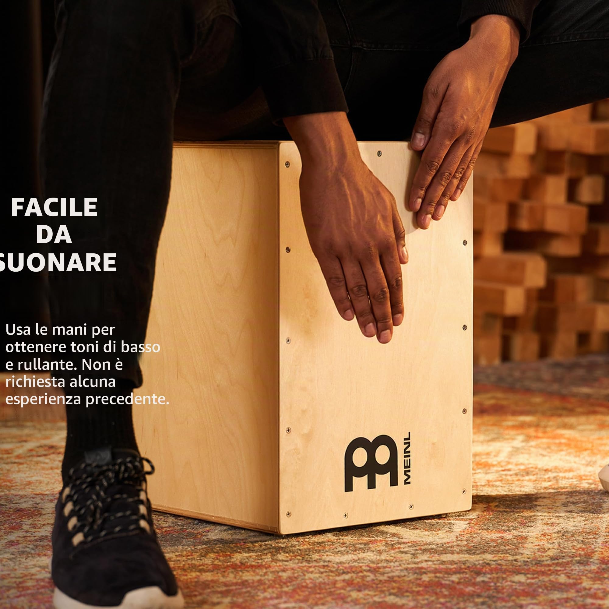 Meinl Percussion Headliner Cajon Instrument - Drum Box Compatto con Suono Snare e Suono Basso - Superficie di Suono Betulla del Baltico (HCAJ1NT)
