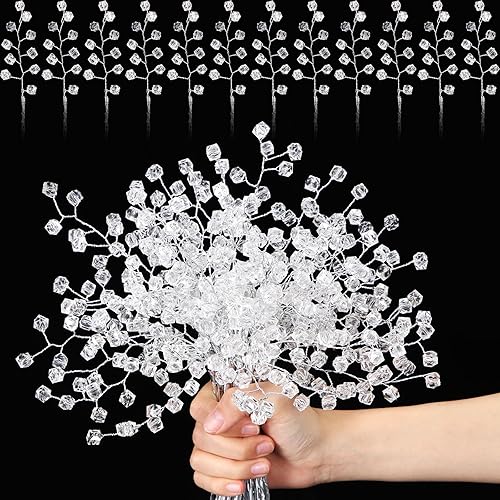 Miniatura 7 de Crowye 50 piezas de flores artificiales acrílicas de 12 pulgadas, tallos de flores de cristal, ramas de cuentas acrílicas, ramo de novia,