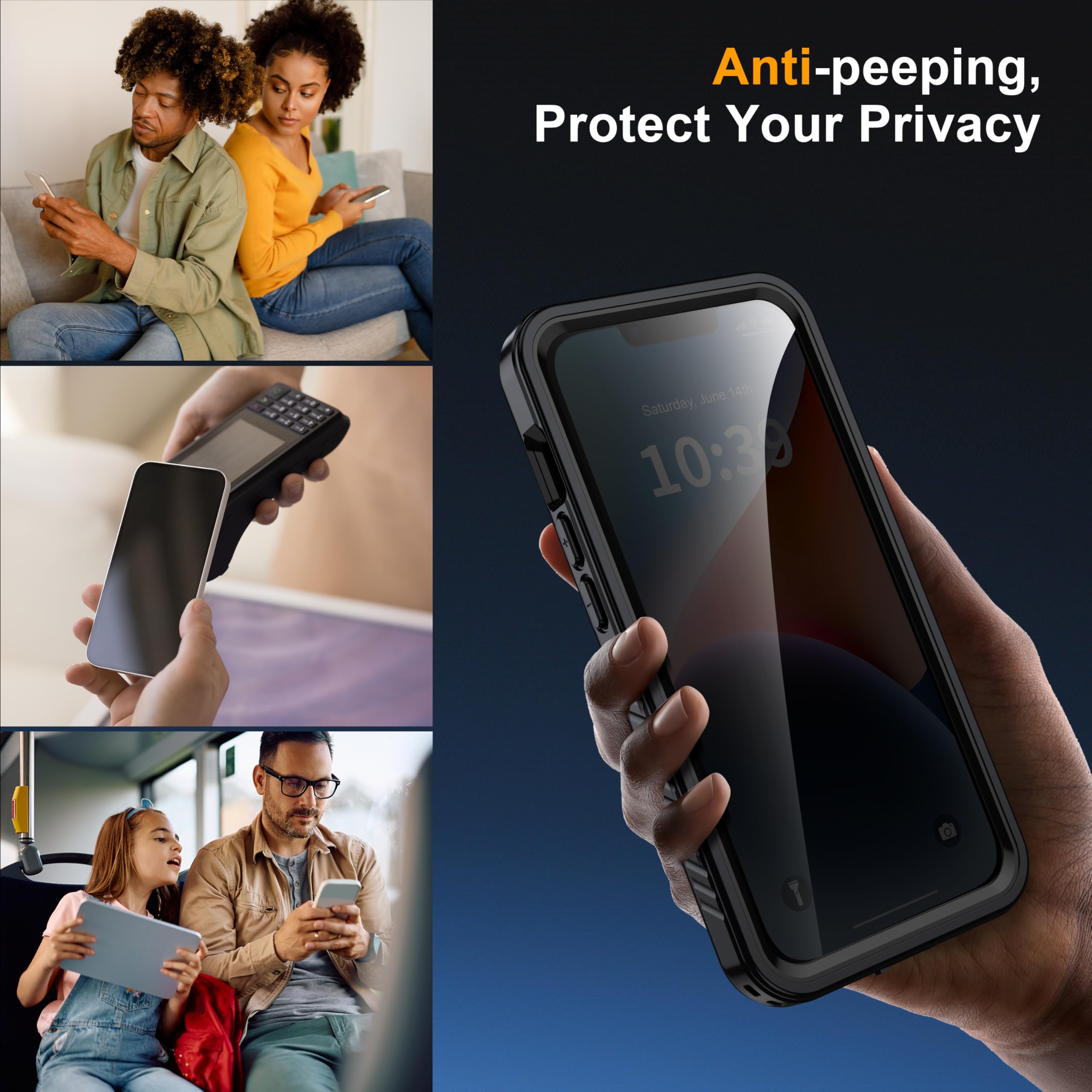 Funda impermeable para iPhone 14, protector de pantalla de privacidad integrado y protector de pantalla HD [IP68 bajo el agua] a prueba de golpes y polvo, protección completa para iPhone