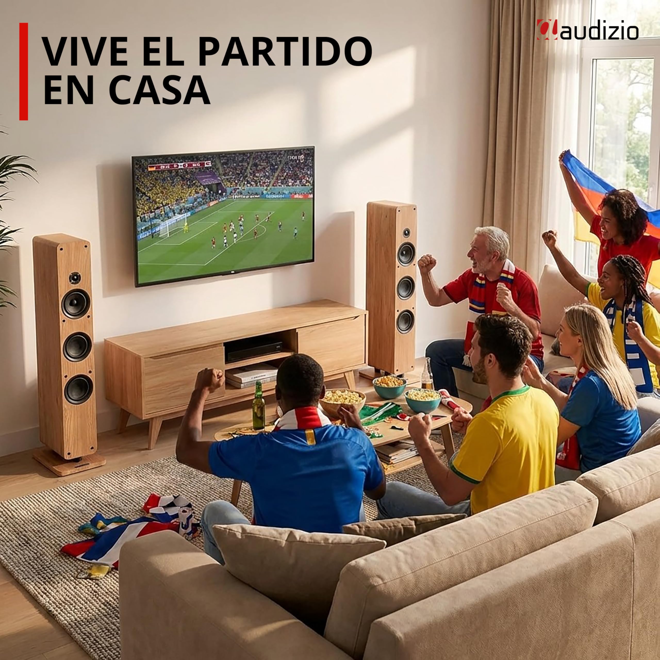 Audizio Arco – Altavoz de Torre Activo 160W con Radio Dab+ y FM, Bluetooth 5.2, USB y Entrada óptica para TV, Altavoces Bluetooth USB, Torre Sonido Bluetooth HiFi para casa Color Madera Clara