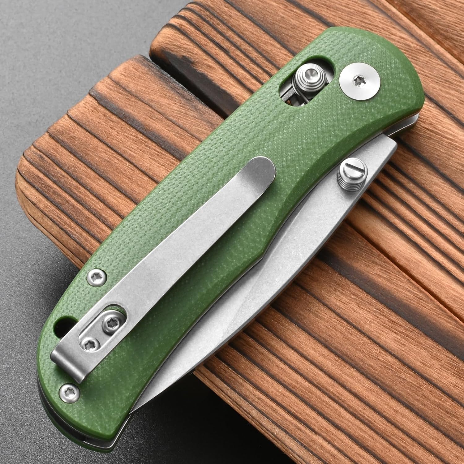 FF22 Folding Pocket Knife, VG10 Steel Blade G10 Handle Full Tang Knife for Outdoor Camping Hunting Hiking Survival (Green)