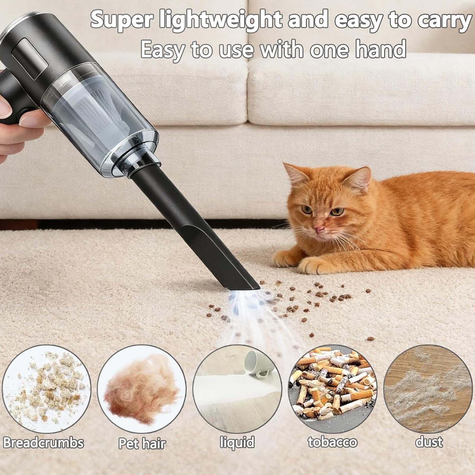 SCOVEE Handheld Staubsauger, Mini Tragbar Staubsauger, 20000PA Leistung, Super Leistungsstarke 4-in-1 Multifunktionalität, Einfach zu tragen, Geeignet für Büro, Auto, Zuhause, Büro