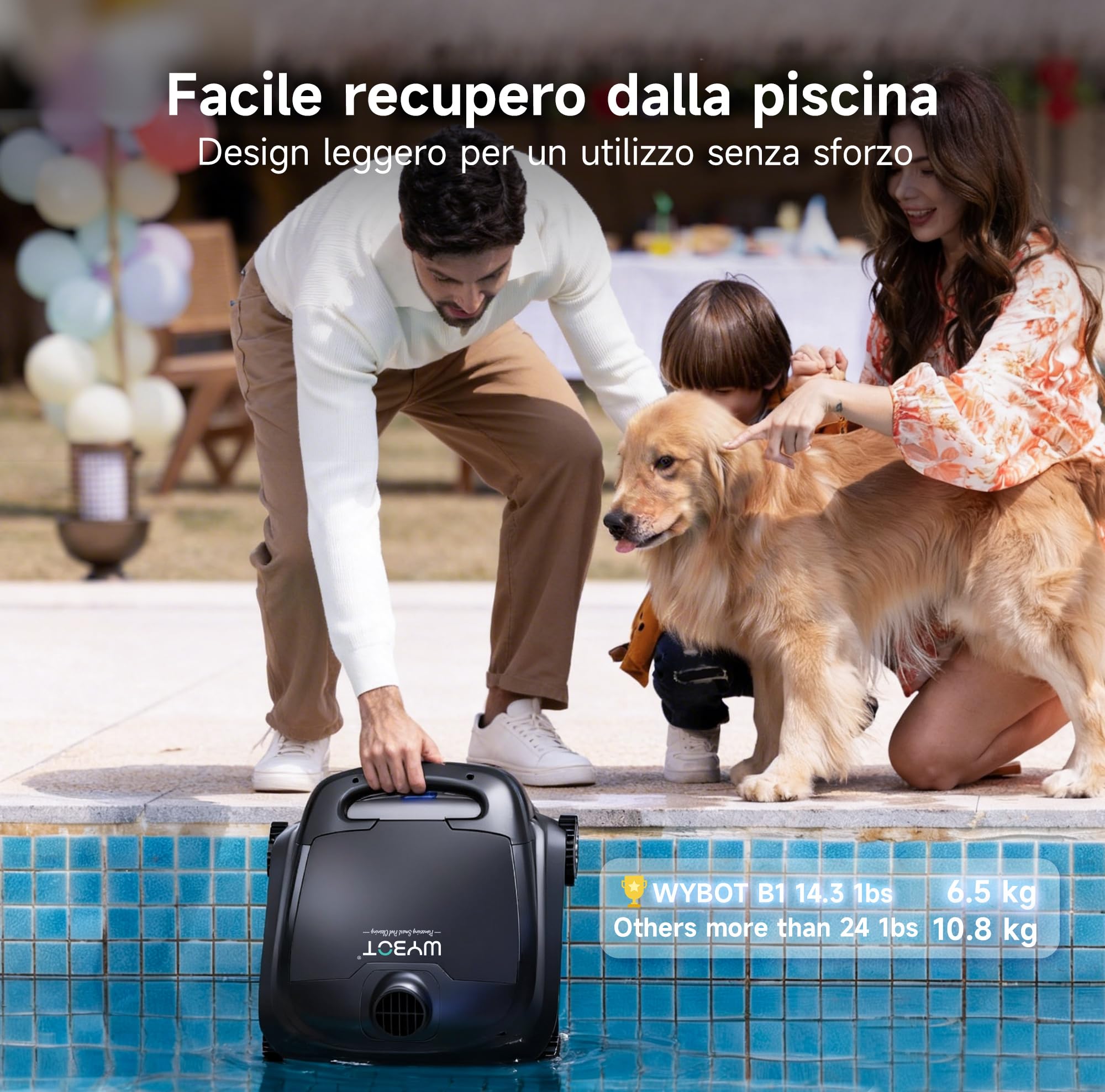 WYBOT B1 - Robot da Piscina a Batteria per Piccole Piscine, Leggero e Intelligente, con Controllo App, Copertura da Parete e Pavimento, Due spazzole Laterali, Fino a 100 Minuti, Nero-Verde