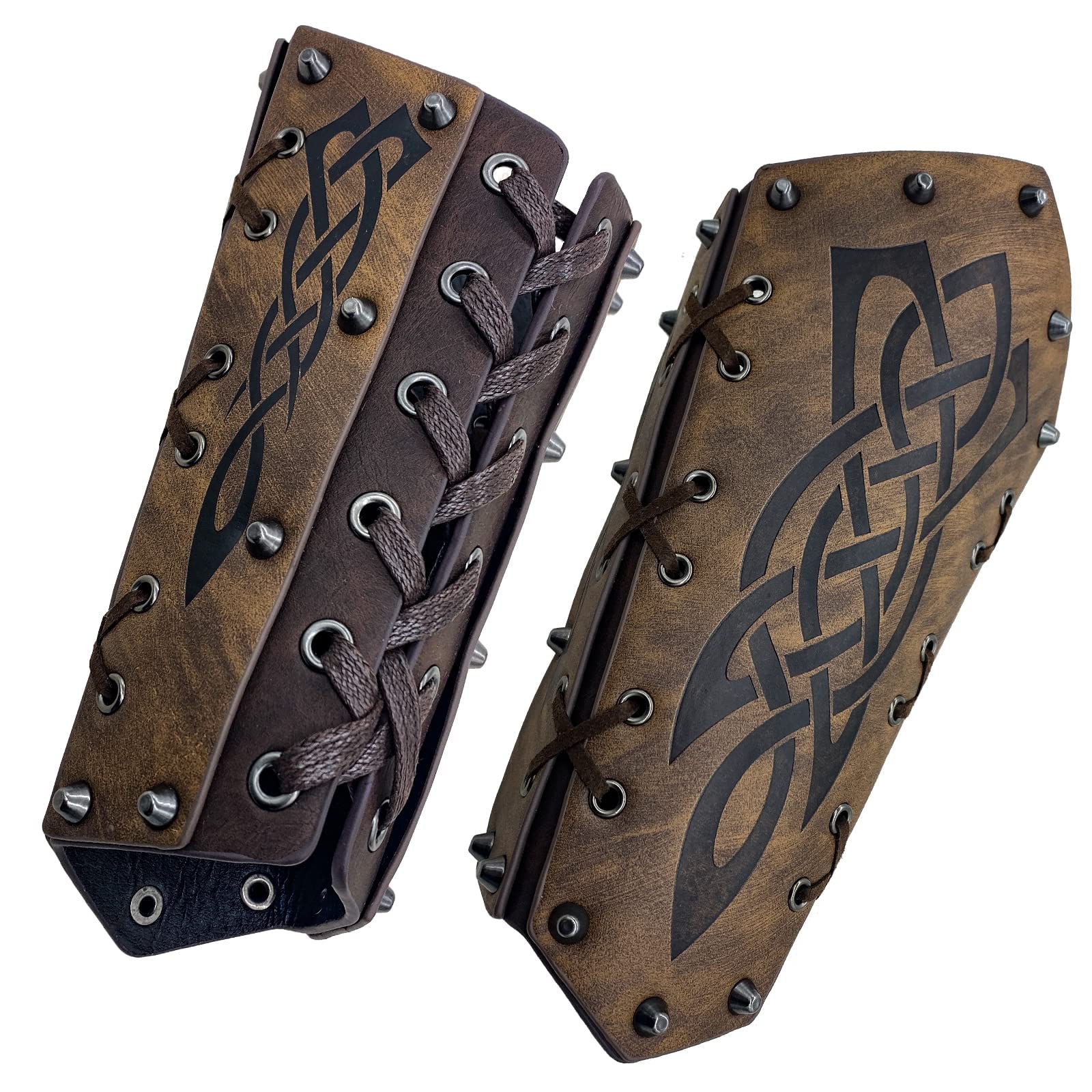 HiiFeuer Medieval Embossed Arm Bracers, Retro Faux Leather Knight Arm Gauntlets, Vintage Arm Guards(Brown A)