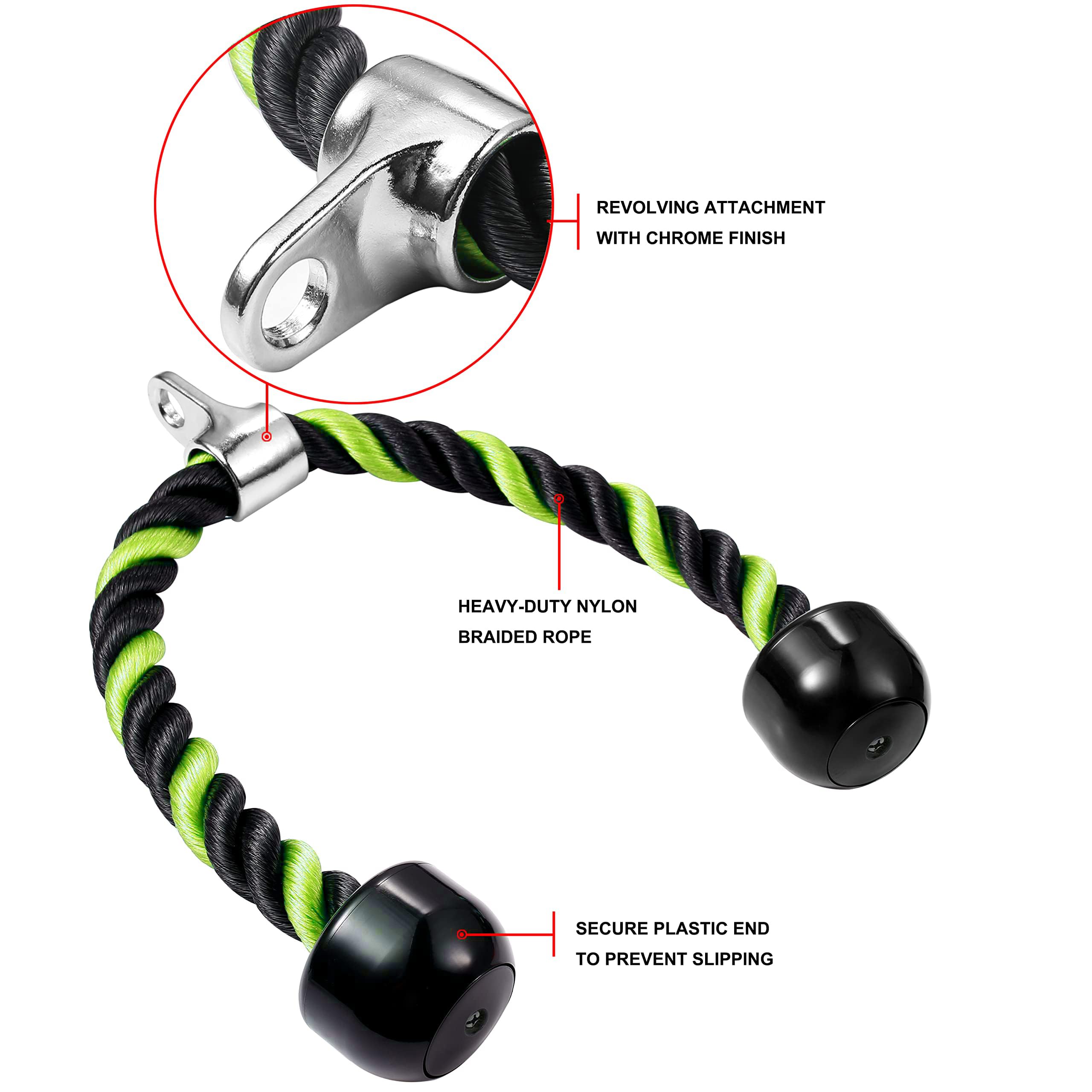 Kabel do wyciągania liny Triceep Deluxe, długość liny 68 cm, łatwy do uchwycenia, antypoślizgowy kabel do ćwiczeń na siłowni, treningu (zielony)