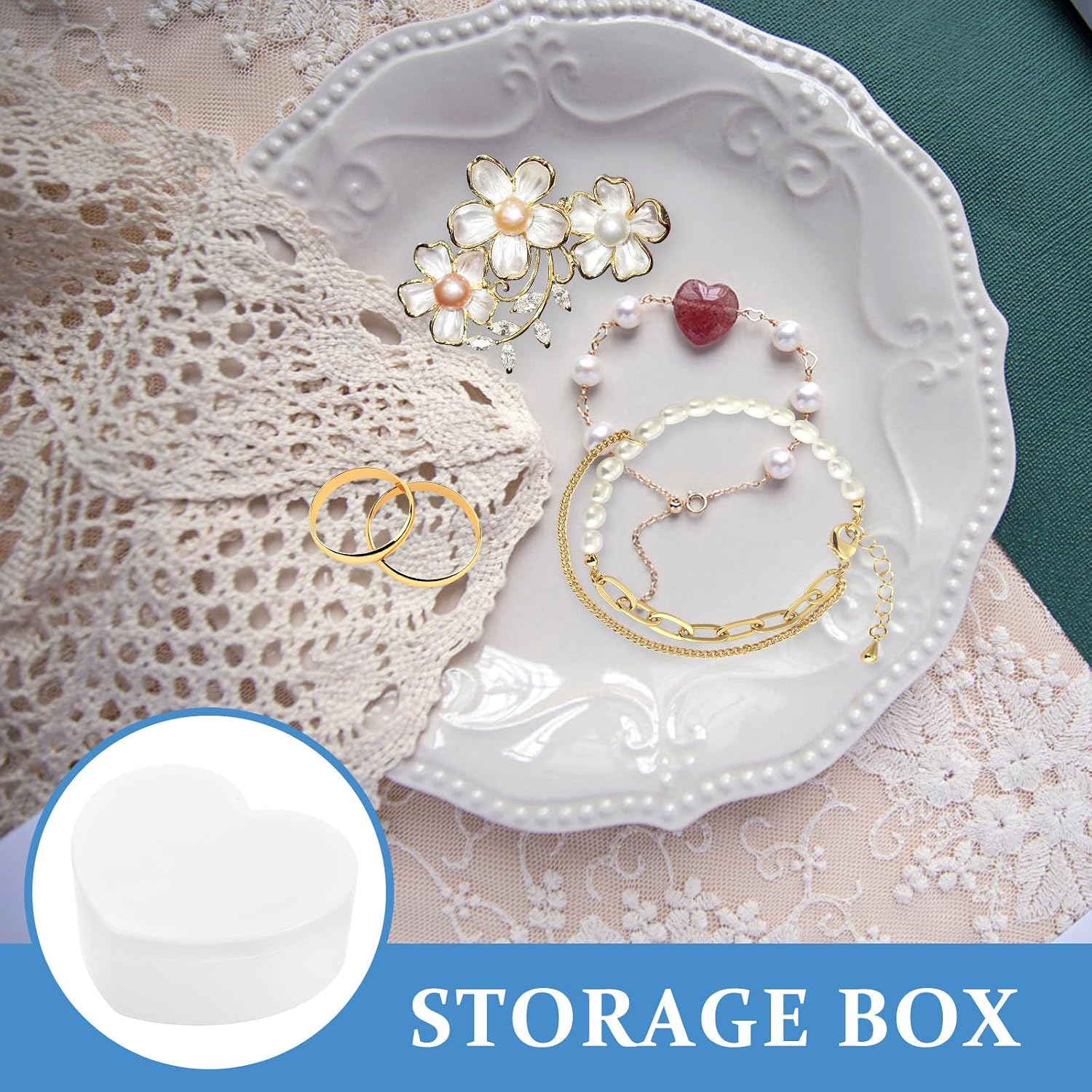 Double Layer Heart Shape Jewelry Storage Organizer Box with Built-in Mirror and Ample Storage Space, Plastic and Glass Material, for Home and Travel Use