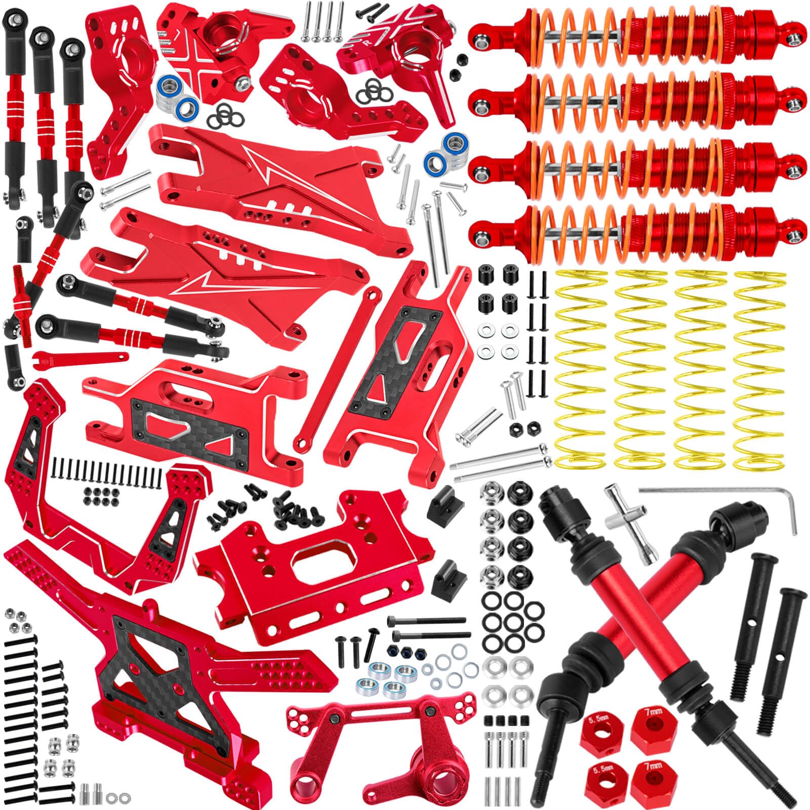 BRCatWPark RC Upgrades Part for 1/10 Slash 2WD,Suspension Arm,Shock Absorber,Drive Shaft,Caster Block,Steering Blocks,Stub Axle Carriers,Steering Bellcranks,Links,Shock Tower,Front Bulkhead,Red — image 1
