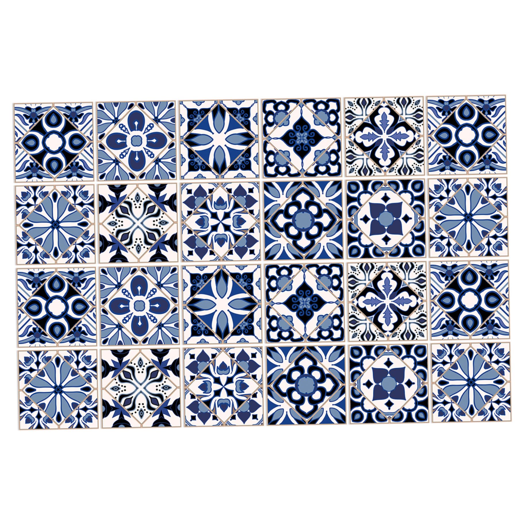 CAKEEYUM 24Pcs Peel and Stick Tile Blue Moroccan Style Tile Stickers Self Adhesive Sticker Waterproof PVC Reusable Peel and Stick Backsplash for Kitchen Bathroom Home, 4x4 Stickers an