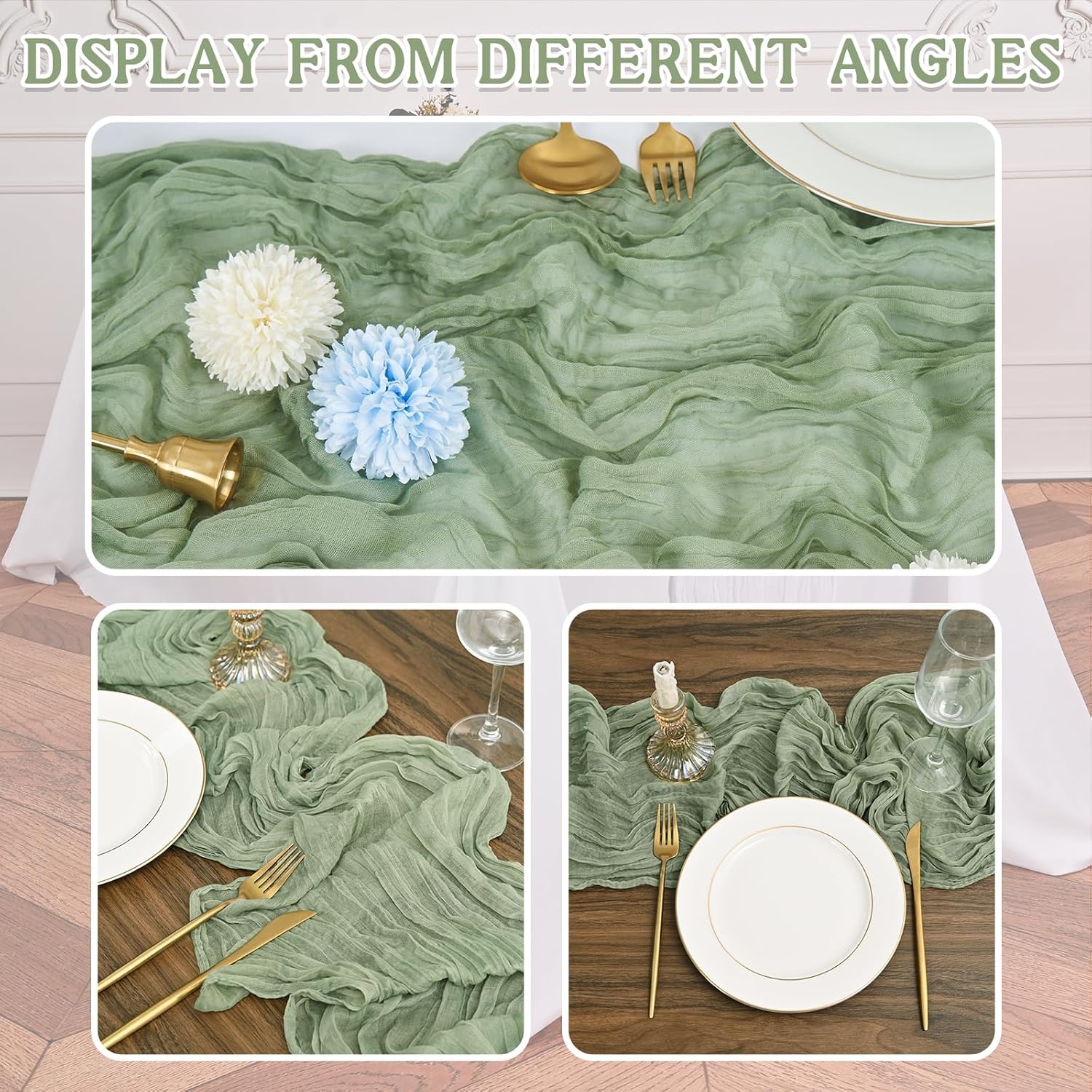 12 Pack Sage Green Cheesecloth Table Runner 20 x 120 inch Gauze 10FT Semi Sheer Boho Fabric Cheese Cloth Table Runner for Wedding Party Birthday Baby Bridal Shower