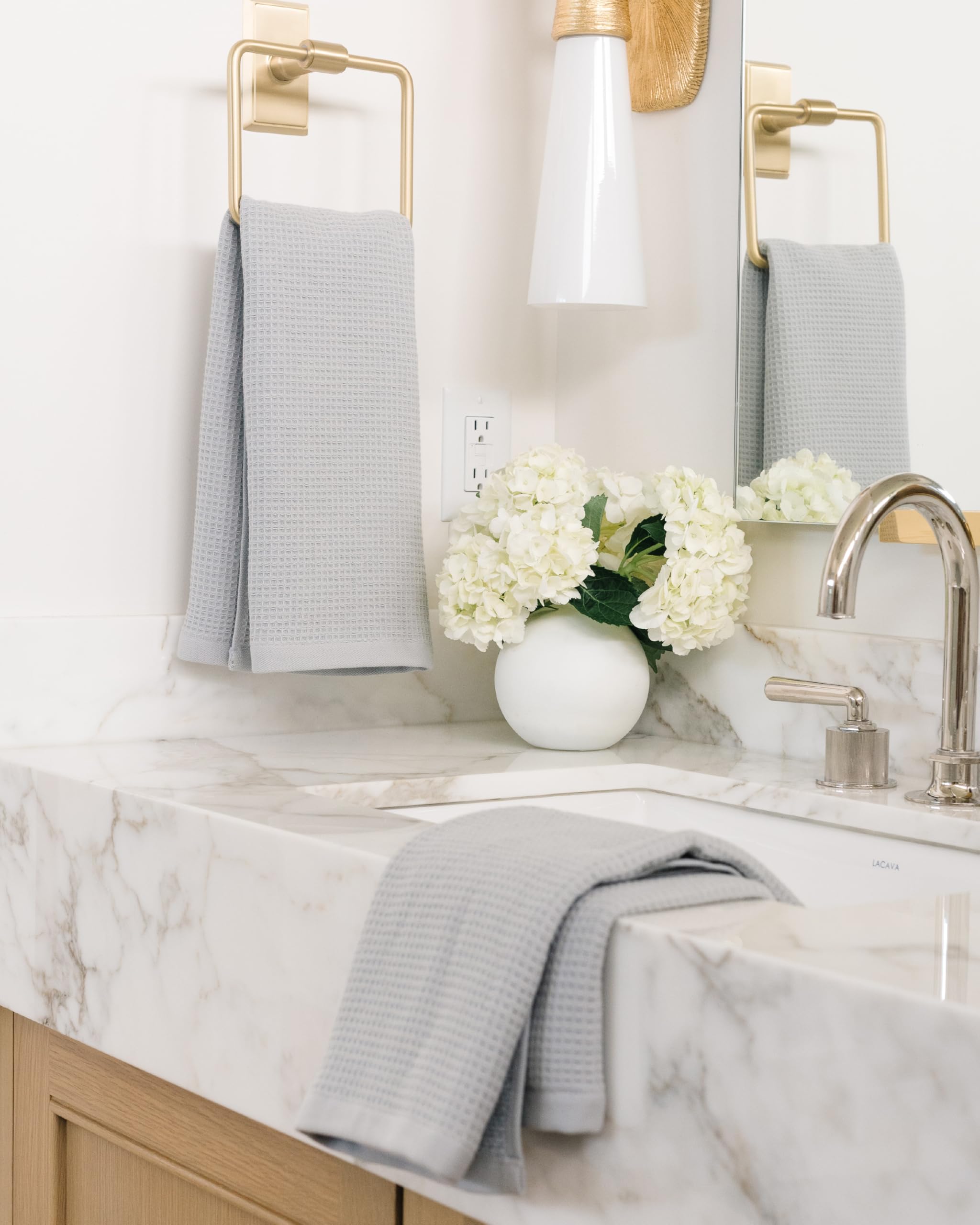 Cozy Earth Waffle Hand Towels - 60% Cotton 40% Viscose from Bamboo Hand Towels 20 x 30 Inches - Soft & Absorbent Terry, Reversible Mini Textured Waffle & Weave Pattern - 2 Pack