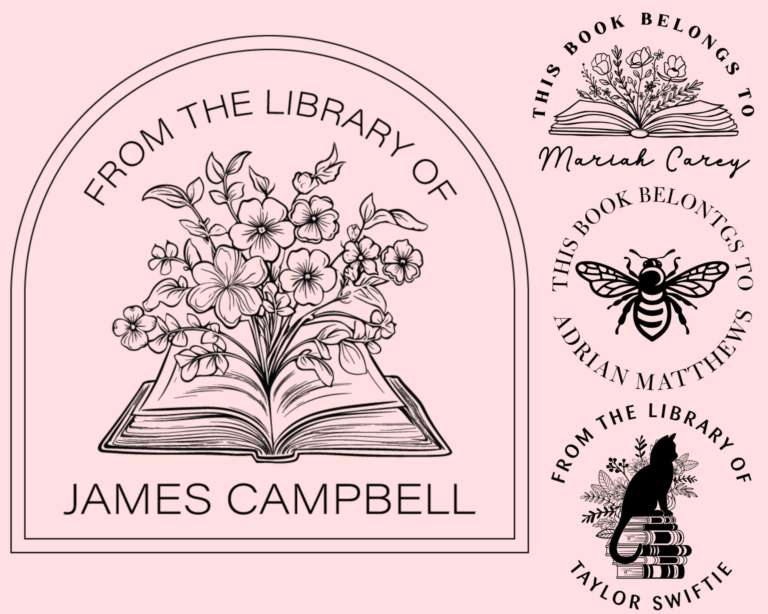 from The Library of, Book Stamp, Personalized Teacher Stamp, Custom Library Stamp, Monogram Self-Inking Stamp, Embosser (Self Inking)