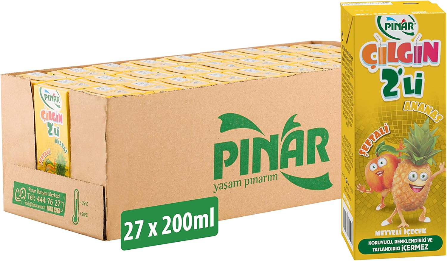 Pınar Çılgın İkili Şeftali Ananas Meyveli İçecek 200ml x 27 adet