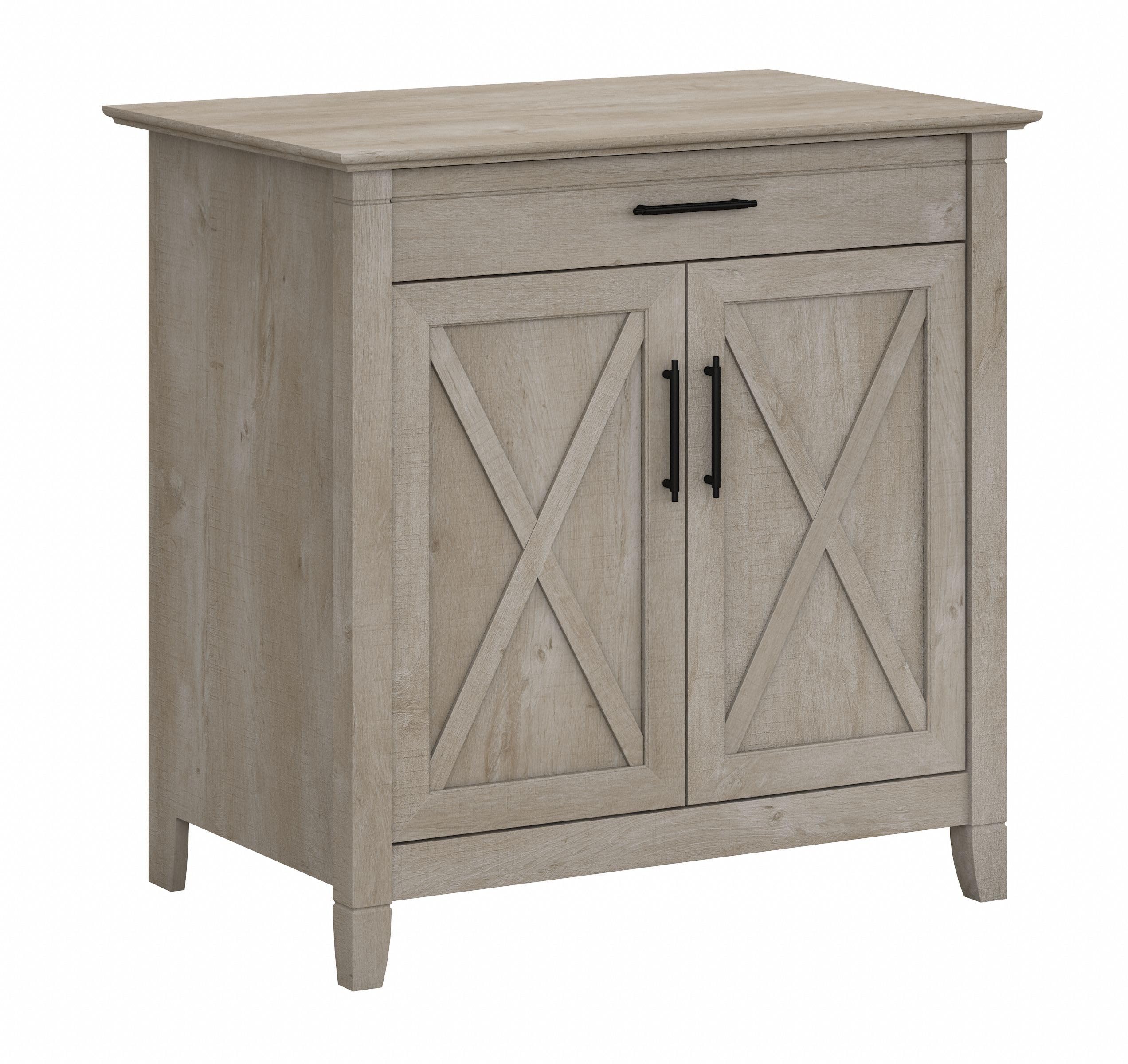 Bush Furniture Key West Secretary Desk with Keyboard Tray and Storage Cabinet in Washed Gray