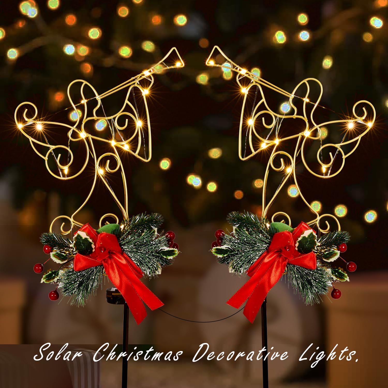 2pk Metal Solar Stake Lights Christmas Yard Decorations Flashing/Steady On Warm White Angel Figurines Christmas Ornament Stakes for Garden Lawn Yard