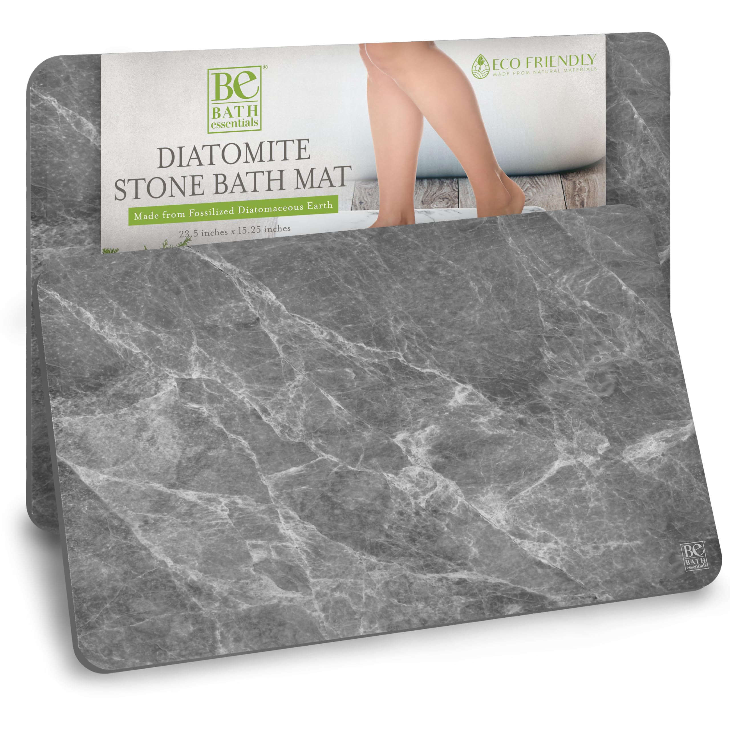 JSO HOME Stone Bath Drying Mat | Diatomaceous Earth Shower Mat | Non-Slip | Super Absorbent | Quick Drying | Bathroom Floor Mat, Natural, Easy to Clean (Slate Marble, 23.5