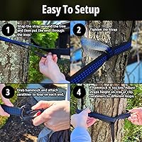 Vista 5 de Vigel Hamaca de camping – Hamaca duradera, hamaca de nailon – Hamacas dobles o individuales – Hamacas portátiles de árbol para exteriores – Fácil