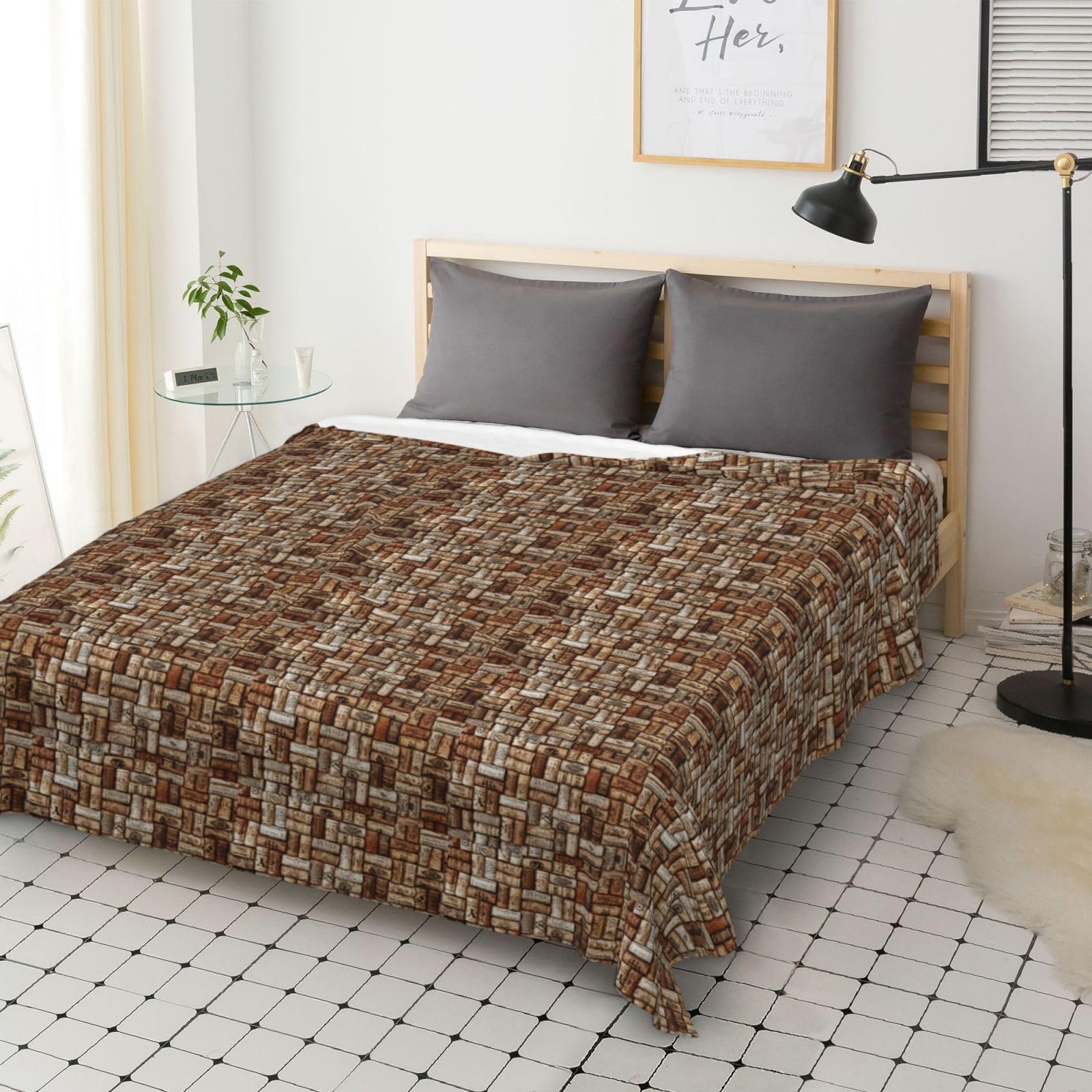 Couverture en flanelle avec imprimé liège, 177,8 x 203,2 cm, confortable, chaude, couverture d'hiver pour camping ou voyage