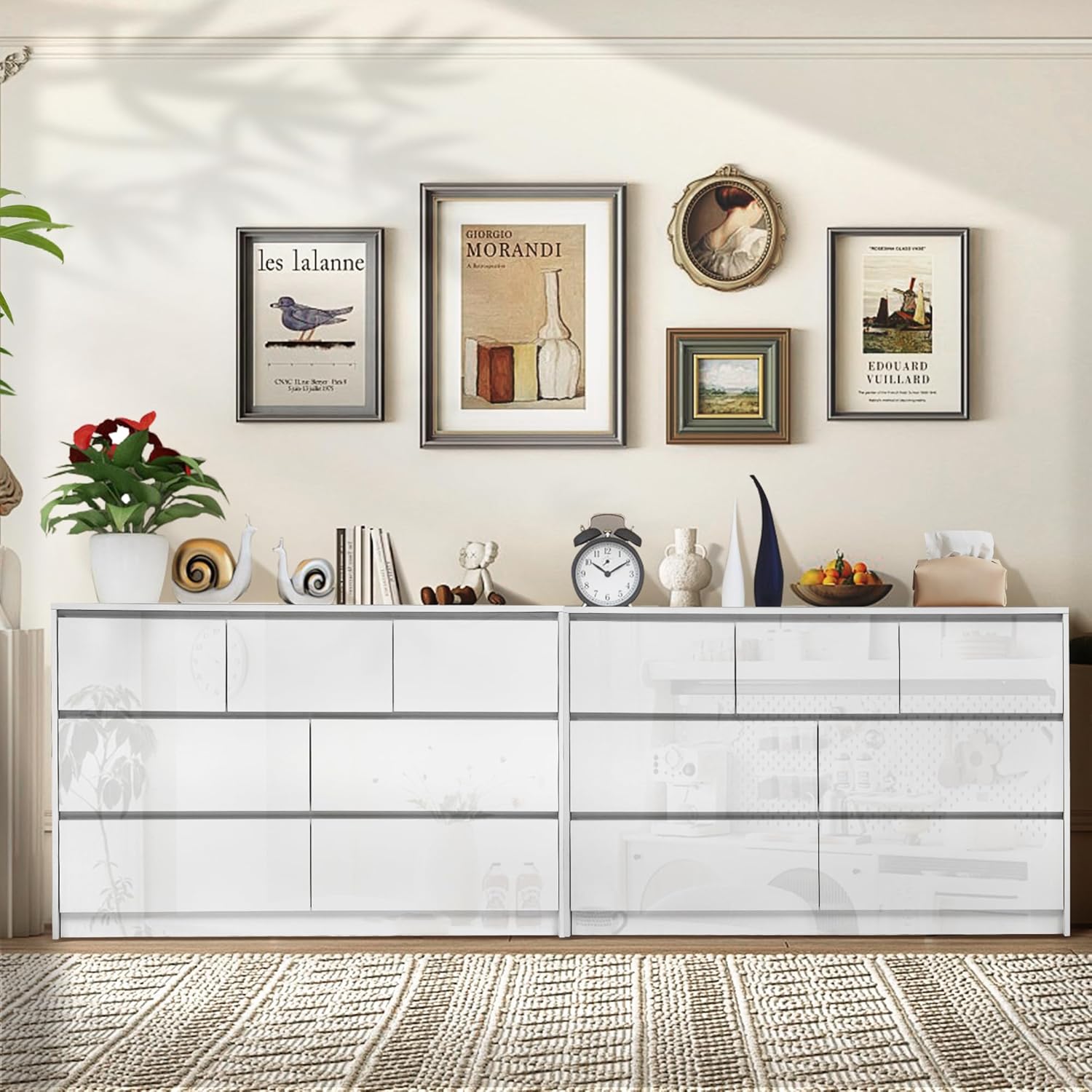 Dresser with a 65-inch TV on top, demonstrating its use as a TV stand.