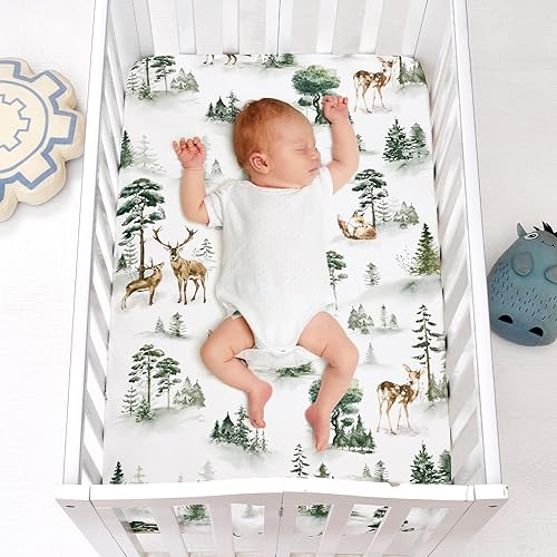 Miniatura 2 de PHF Paquete de 3 sábanas suaves para cuna, sábanas sedosas de Woodland Pack N Play para bebés, niños y niñas, ajuste universal para colchones Pack N