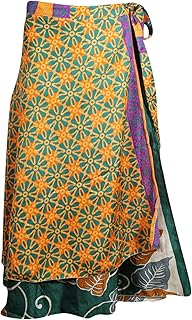 Women's Magic Sari Wrap Around Skirt 2 Layer Green Cover Up Dress One Size