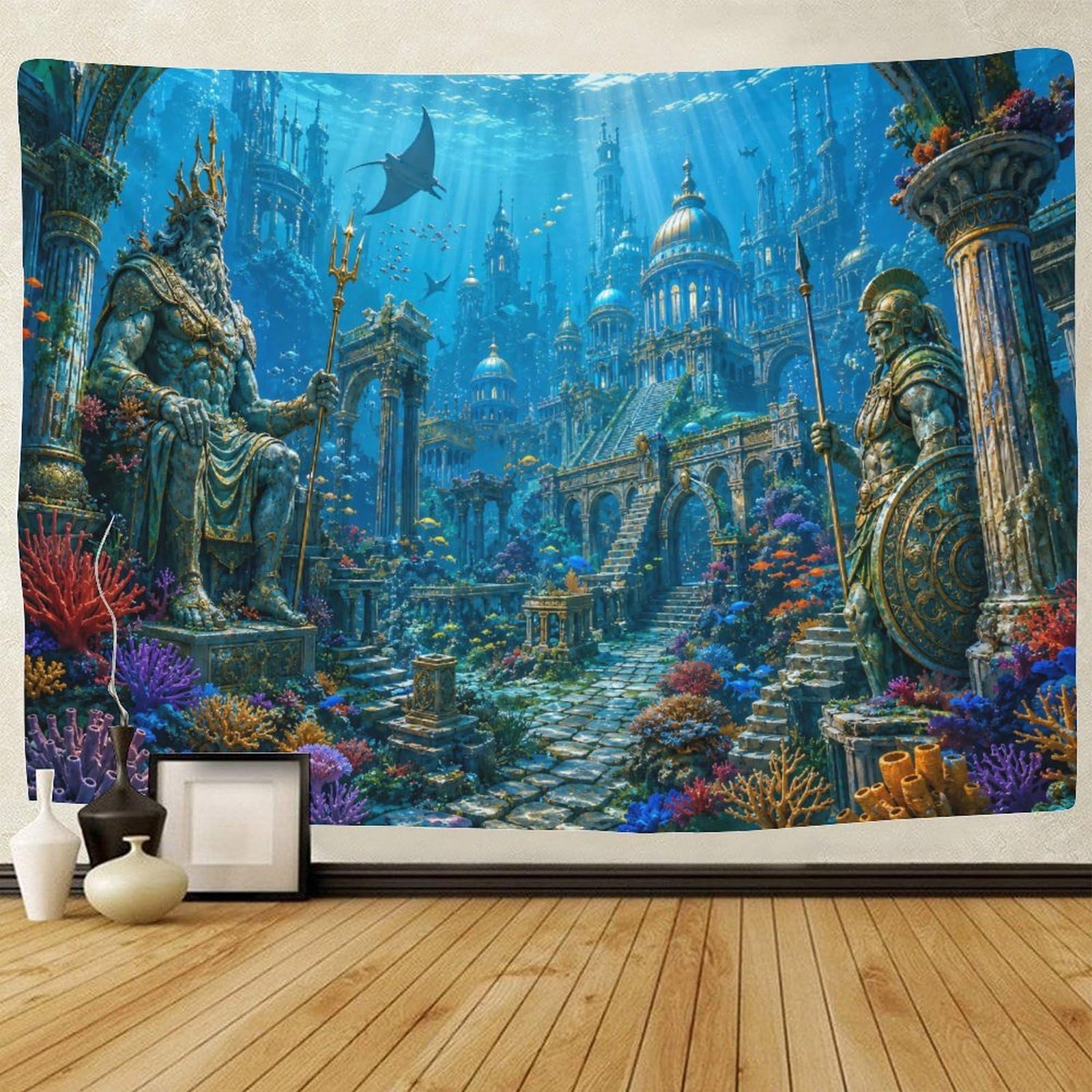 GPMNBCXZK Atlantis Underwater Kingdom Wall Art Decor 3D Print Tapestry Wall Hanging Decor Tapestries Home Decoration Curtain Bedroom Dorm 150cmx200cm