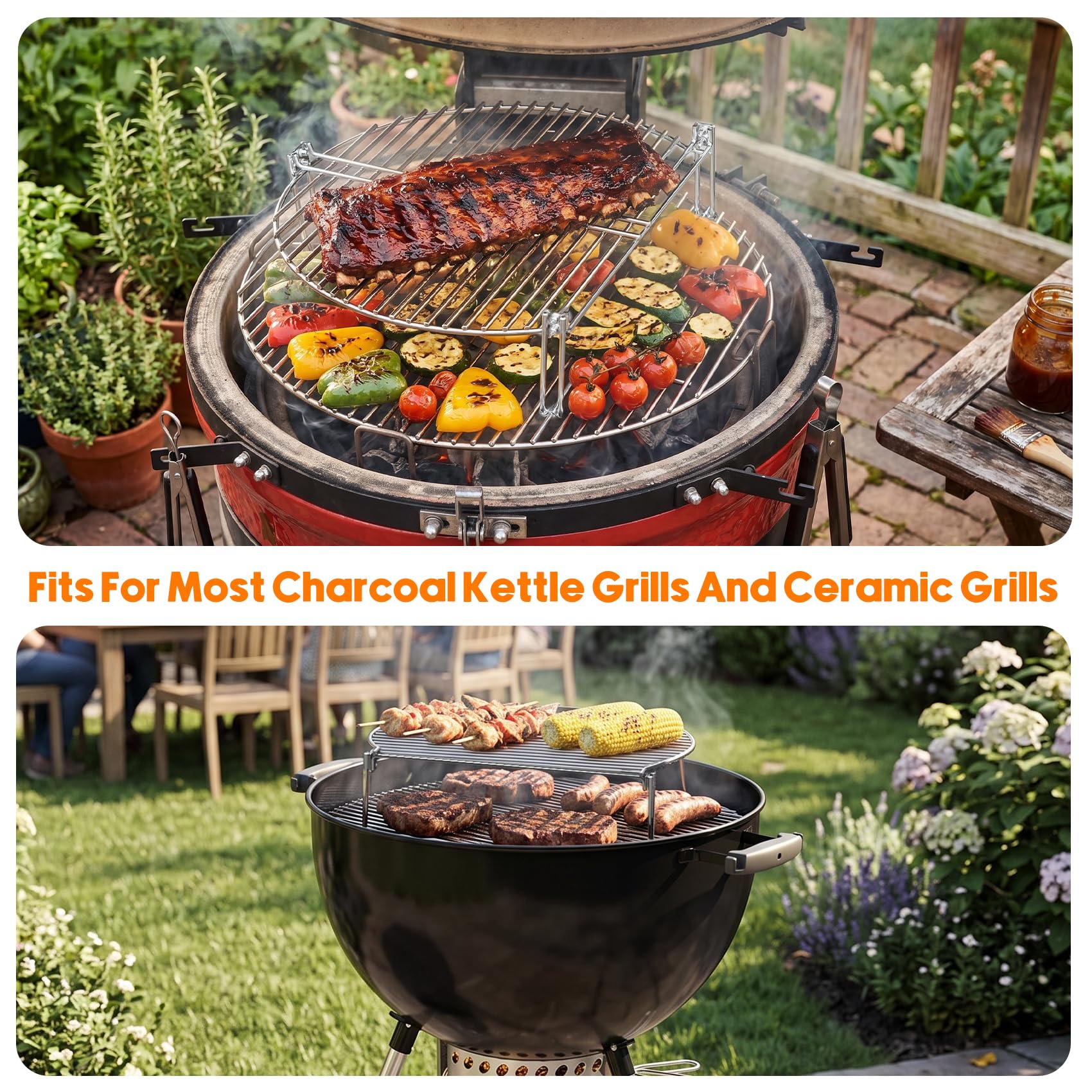 Onlyfire in acciaio INOX con griglia espansore per Kamado e carbonella grill