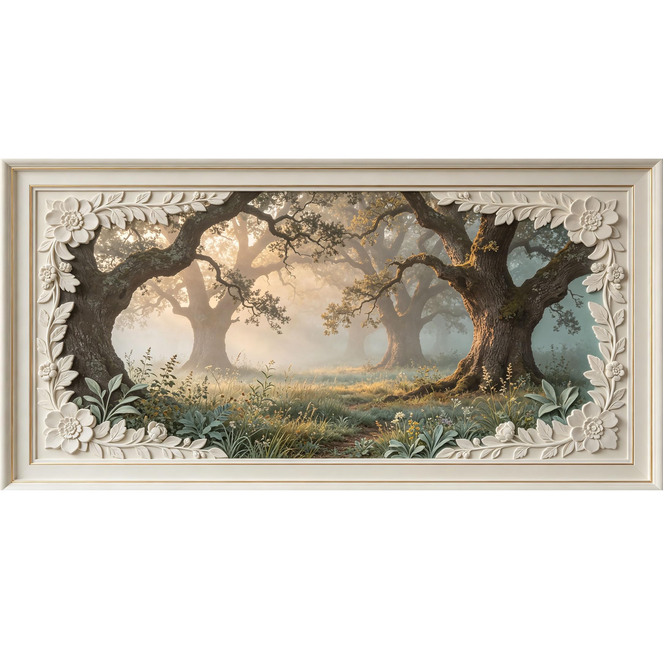 Agglomerix 3D Framed Wall Art Misty Forest Tree Landscape Botanical Relief Effect Large Size SelfAdhesive Removable Wall Decor Prints Artwork for Living Room Bedroom Office