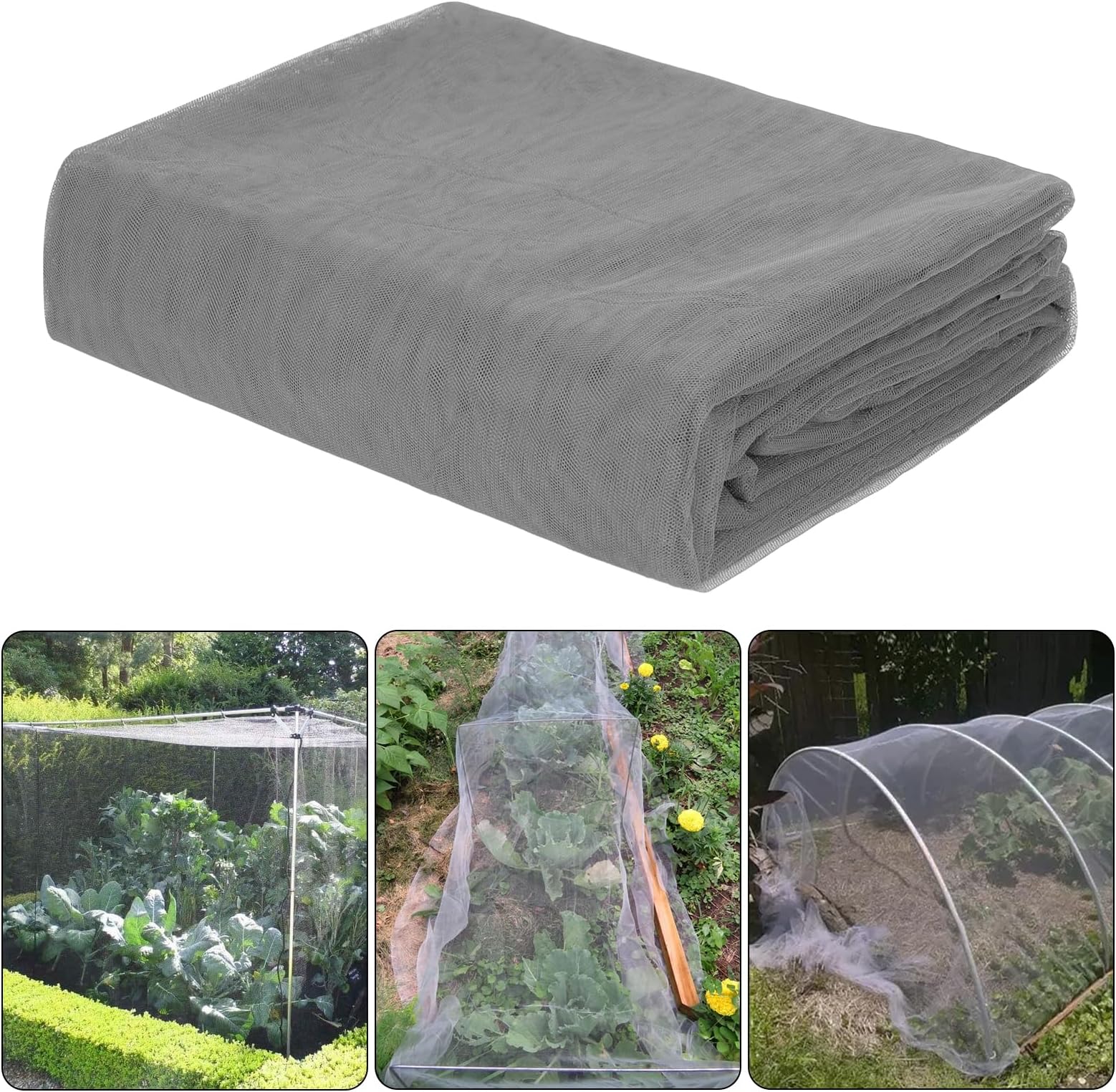 39 x 10 Ft Mosquito Netting for Garden Patio, Breathable Mesh Net for Bird and Insect Protection, Plant Cover for Vegetables, Fruits and Flowers, 3x12m Gray