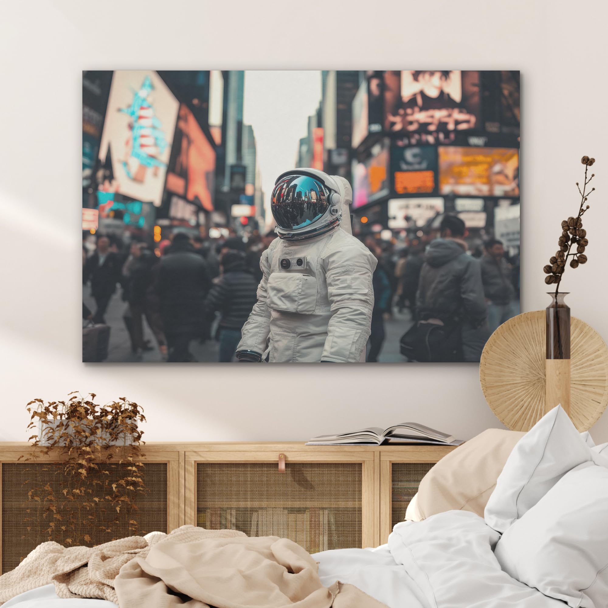MuchoWow© Bild aus Filz Schlafzimmer Bilder Badezimmer Wand Deko Wohnzimmer | 100x70 cm - Modern Wanddeko Bilderwand Geschenk Stadt - Menschen - Astronaut - Weiß