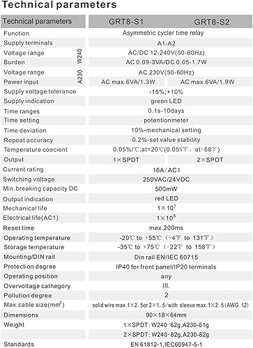 Miniatura 9 de Temporizador de ciclo asimétrico 1SPDT Relé AC230V 16A Relé electrónico de repetición (GRT8-S1, AC230V)