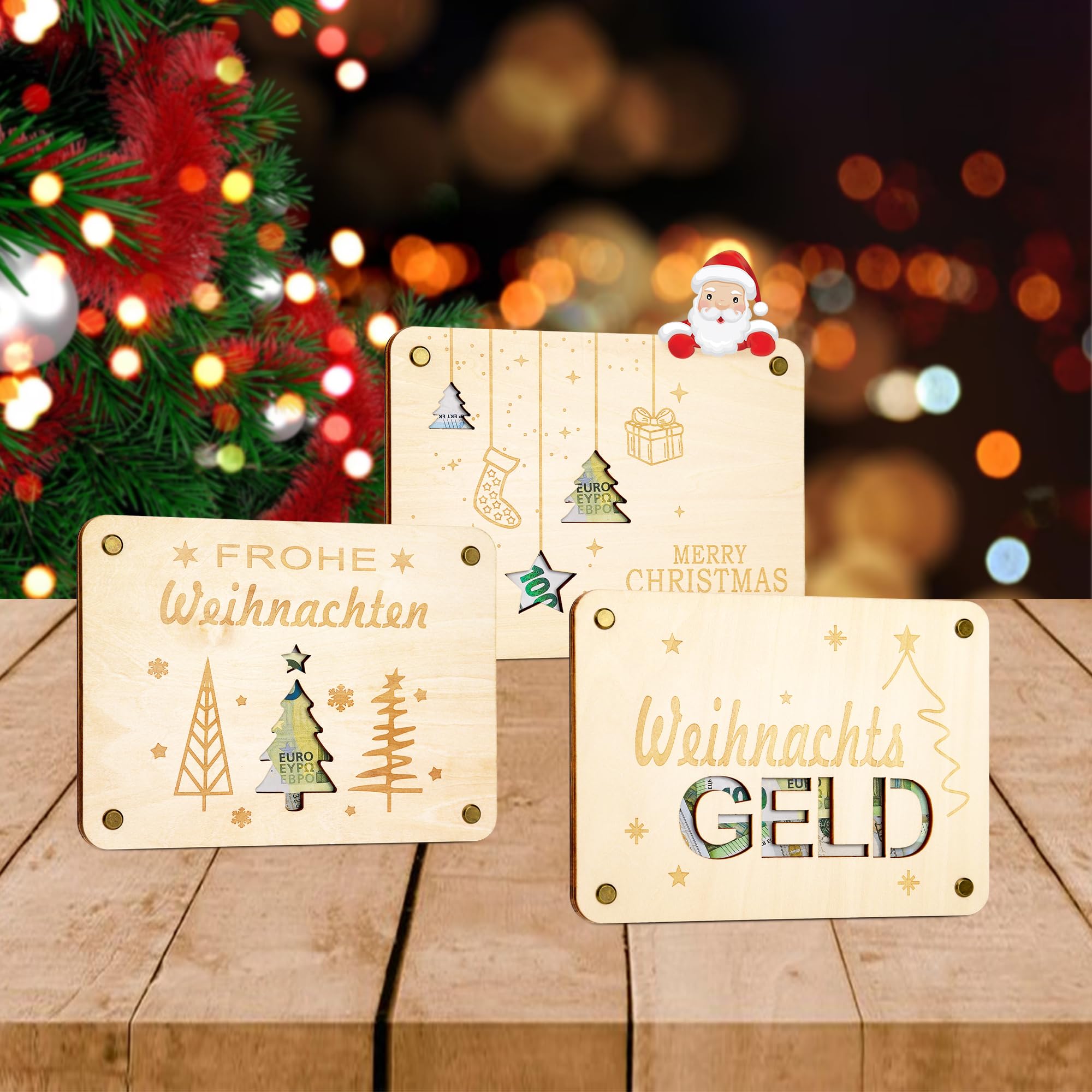 TAKULA Regalos de madera Navidad Dinero Regalo,Regalos de Dinero Embalaje,Tarjetas de felicitación de Navidad|Feliz Navidad