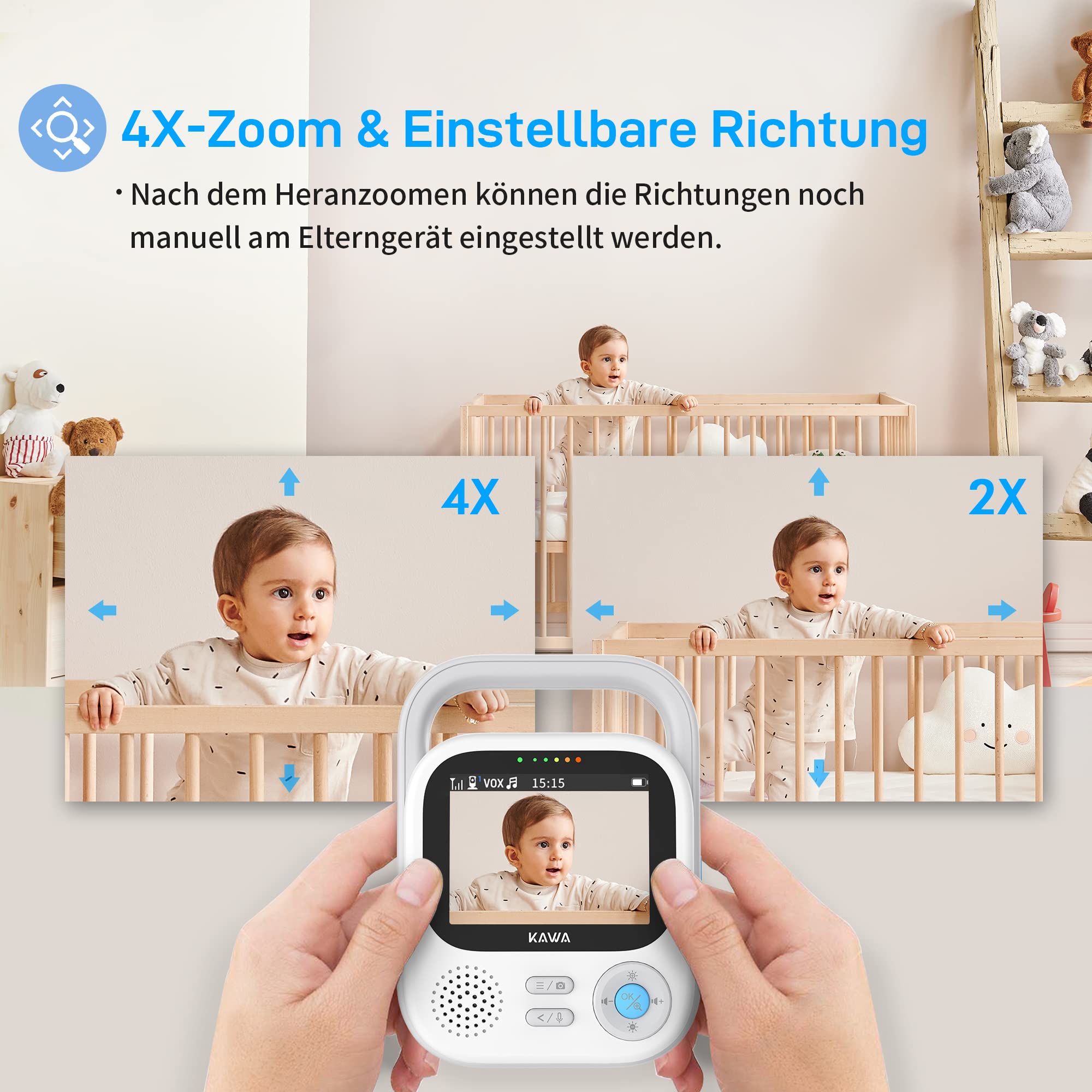 KAWA Monitor de bebé con 2 cámaras, cámara HD 2K de 2,8 Pulgadas, sin WiFi, visión Nocturna, grabación y reproducción, 2 vías, Zoom 4X, Lullabies, Monitor de bebé de 1000 pies, S5