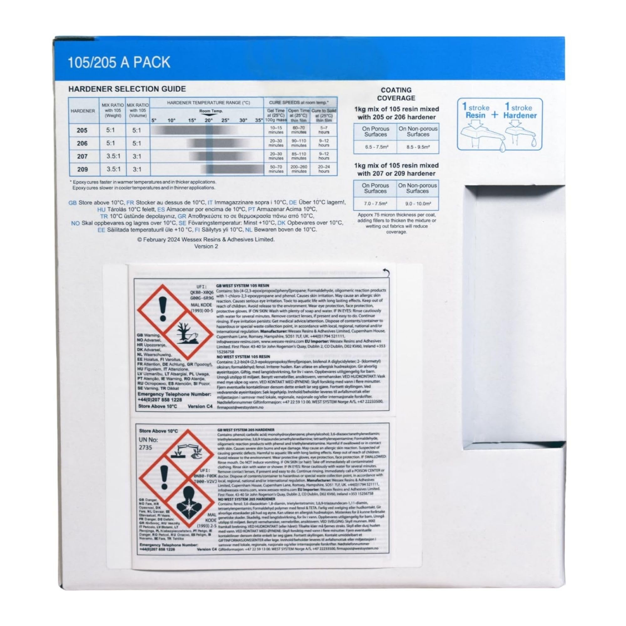 WEST SYSTEM Epoxidharz und Härter 105/205 A Pack Set – Marinequalität 2-Komponenten-Epoxidkleber für Holz, Metall, Fiberglas – Wasserdichter DIY-Klebstoff für Bootsreparatur & Spaltfüllung