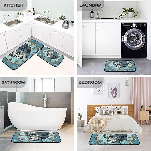 Miniatura 5 de ZENWAWA Kitchen Mats for Floor 2 Piece Set Skull Face Woman Print, Anti Skid Cushioned Water Absorbent Kitchen Rugs Door Mat Floor Mats for Kitchen