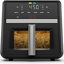 Chefman Air Fryer TurboFry 9-Qt, 6-in-1 High-Powered 450 F Cooking for Crispier French Fries, Chicken, and Onion Rings, XL Windowed Basket, Air Fry, Bake, Broil, Reheat, Dehydrate, Defrost   Black
