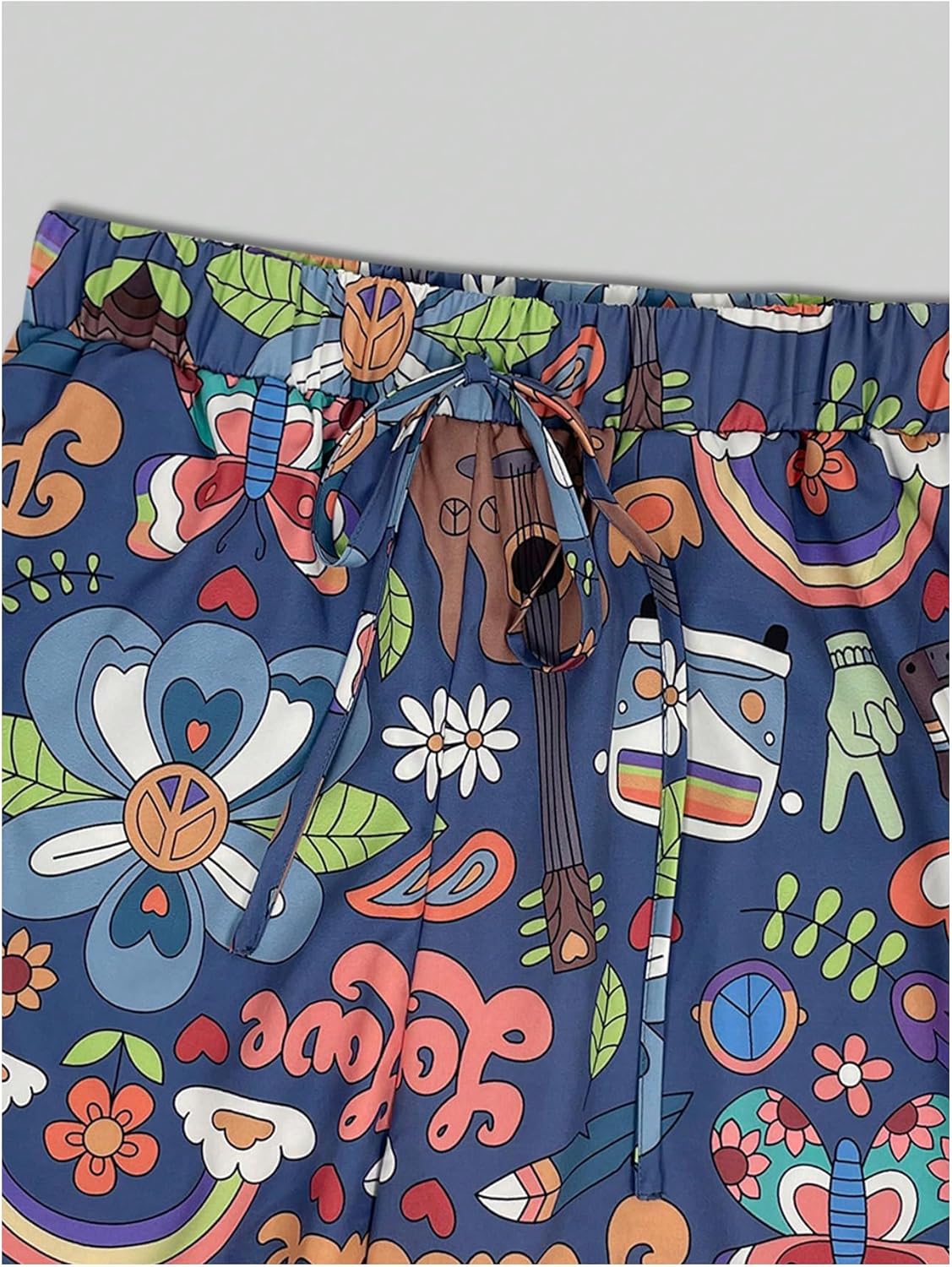 SOLY HUX Women's Graphic Print Wide Leg Pants Tie Front Elastic Waist Baggy Casual Vacation Long Trousers - Image 4