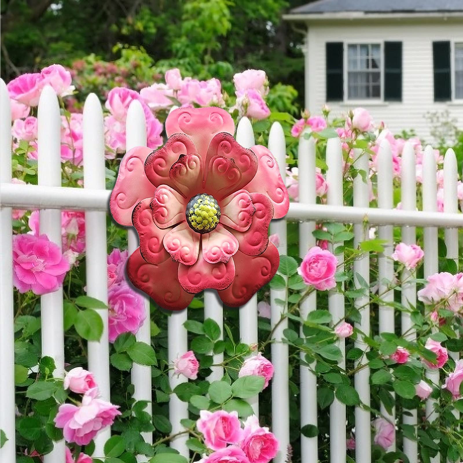 Outdoor Garden Courtyard Iron flower Hanging Wall Decoration Wall Decoration, Garden Decorative Outdoor Decor for Patio Lawn Plant Pot,Metal flower Garden Yard Lawn Patio Decor Decoration Outdoor