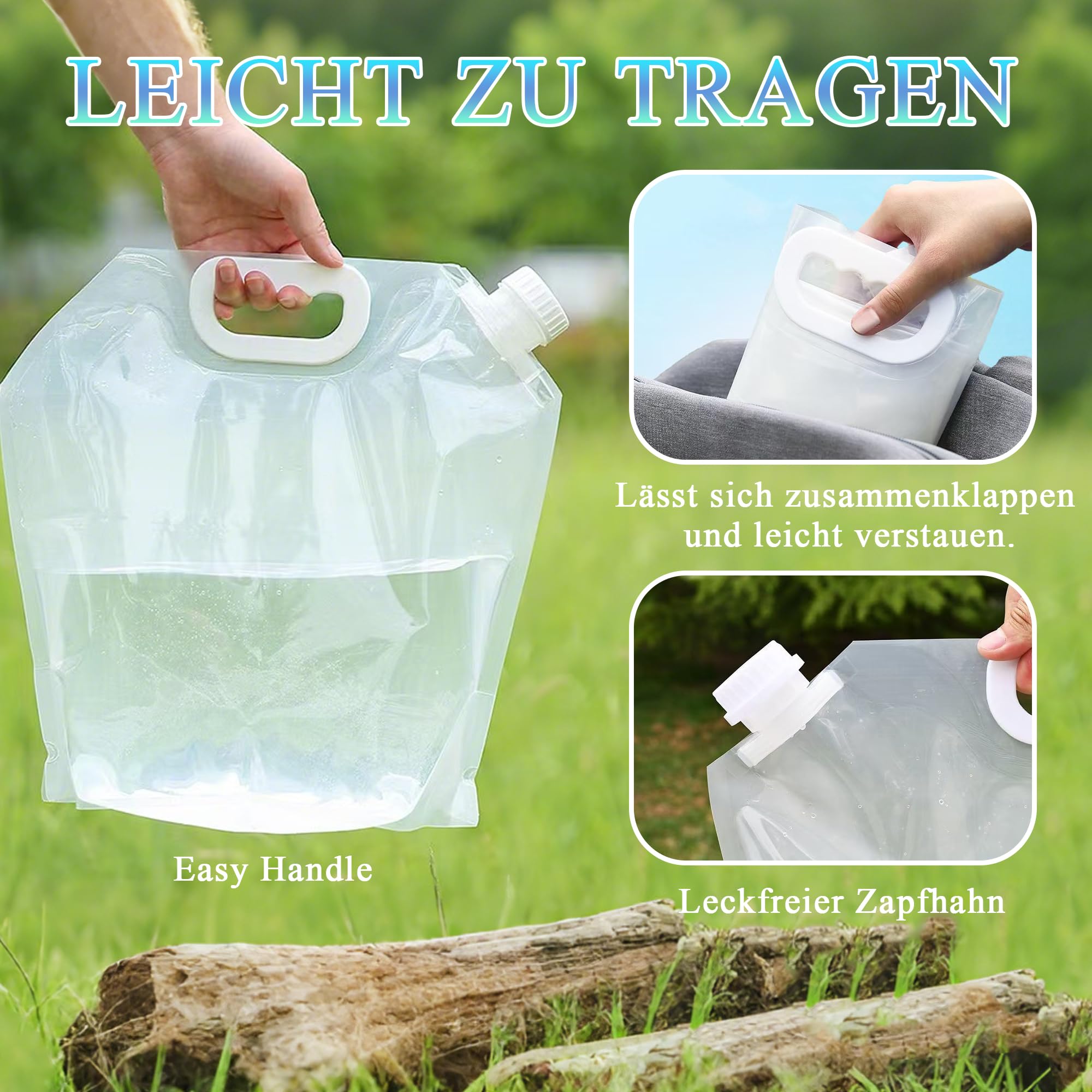 3 Réservoirs D'eau En Plastique De 5 L Pour Le Camping, Les Camping Cars Et Les Voyages Legers Et Pliables Stables Et Sans Bpa