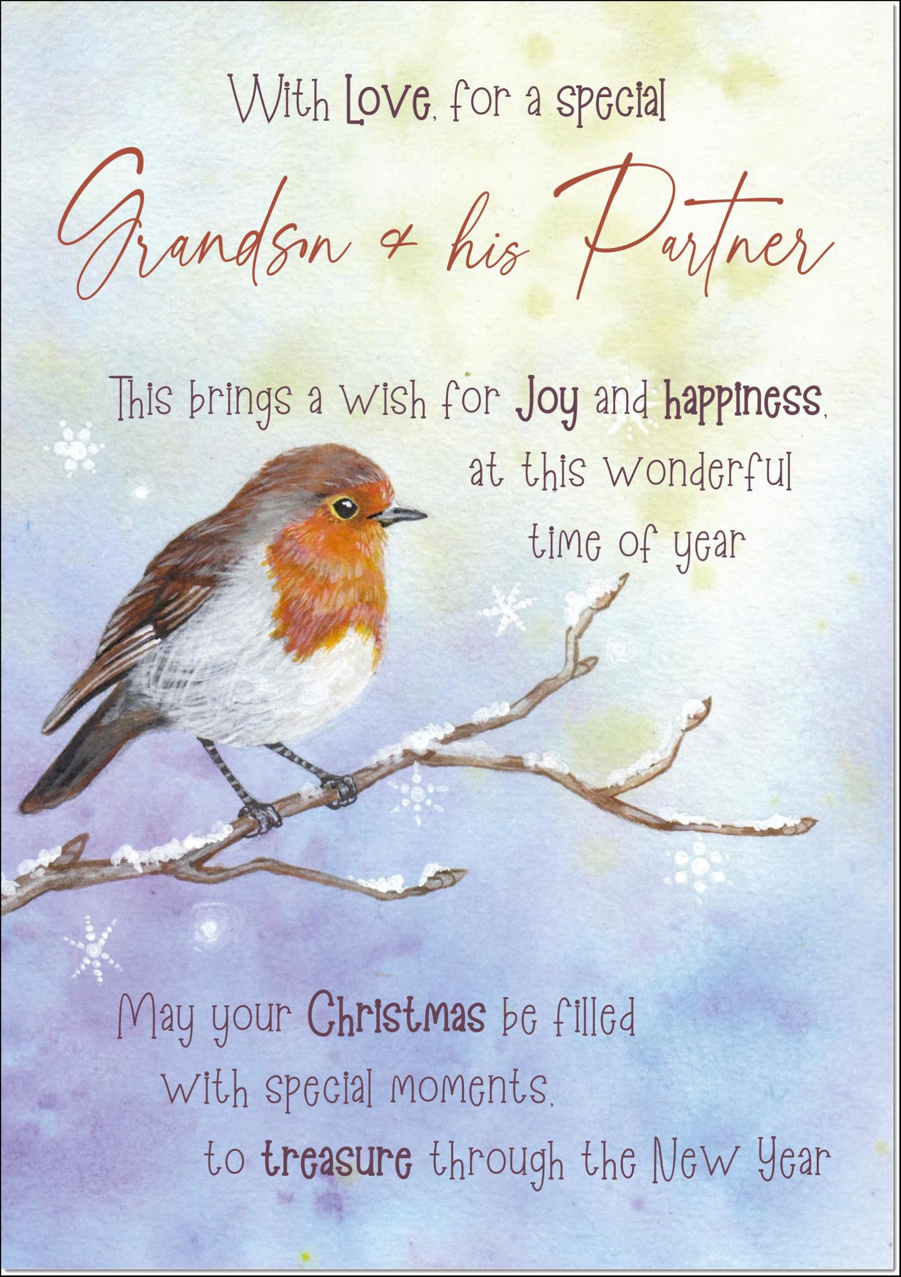 doodlecards Grandson and Partner Christmas Card Watercolour Robin In The Frost Large A4 Size Christmas Card for Grandson & Partner with Plain Envelope โ image 1