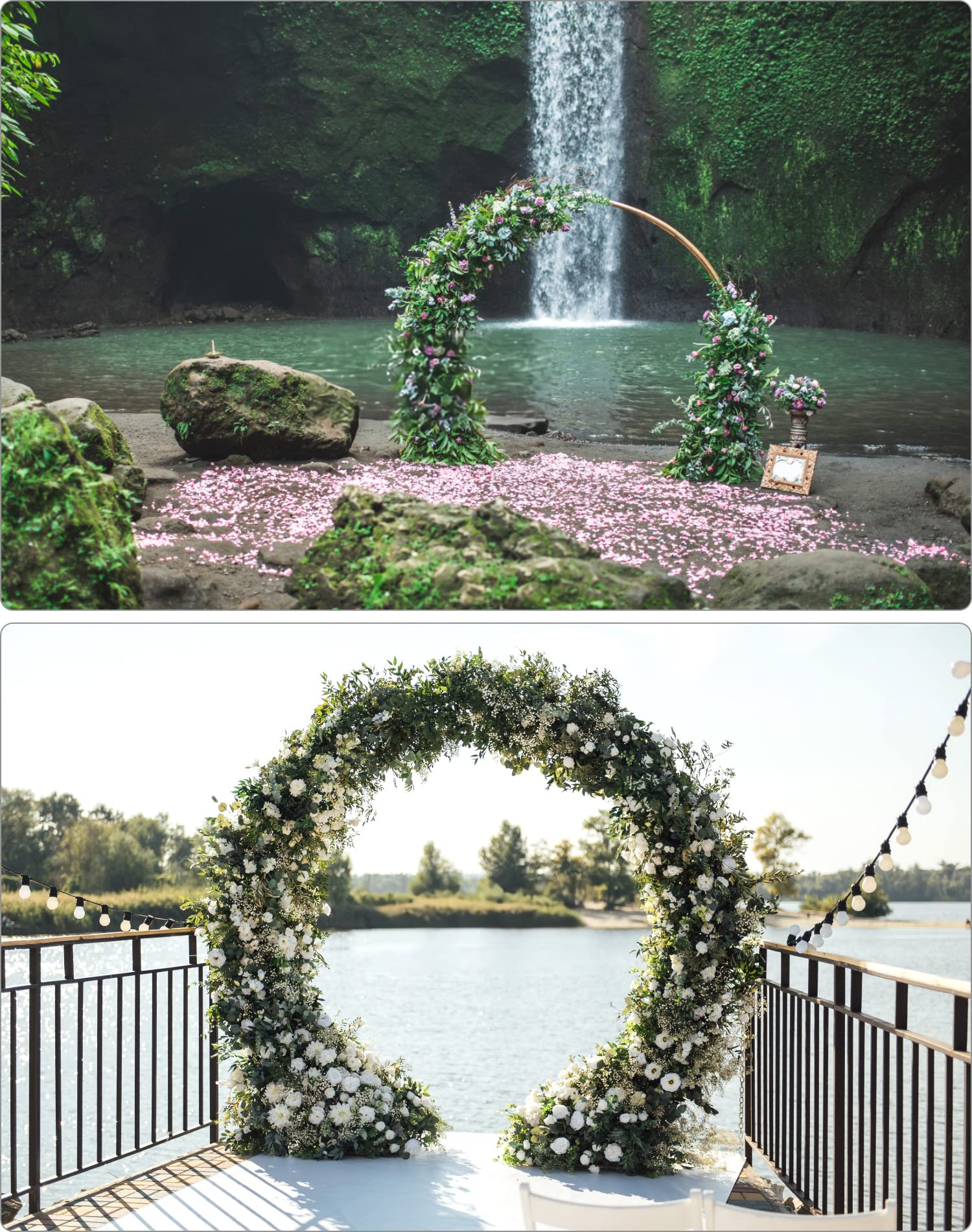 QWORK® Gold Hochzeitsbogen Traubogen - 2.9x2.4m (BxH) - Tragbares Großer Metall-Ballonbogen Hintergrundständer für Hochzeit, Babyparty, Abschlussfeier Dekoration